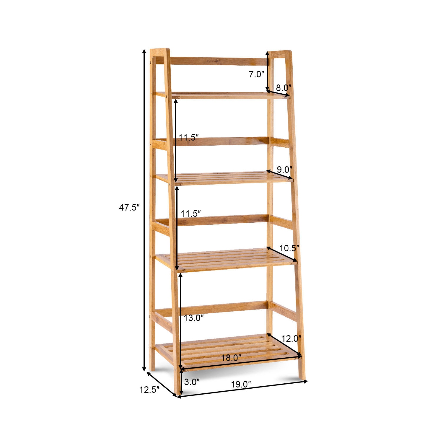 Étagère de Rangement avec 4 Tablettes en Bambou, Etagère de Fleurs, Meuble de Rangement de Salle de Bain, Bibliothèque pour Bureau, Salon, Cuisine,