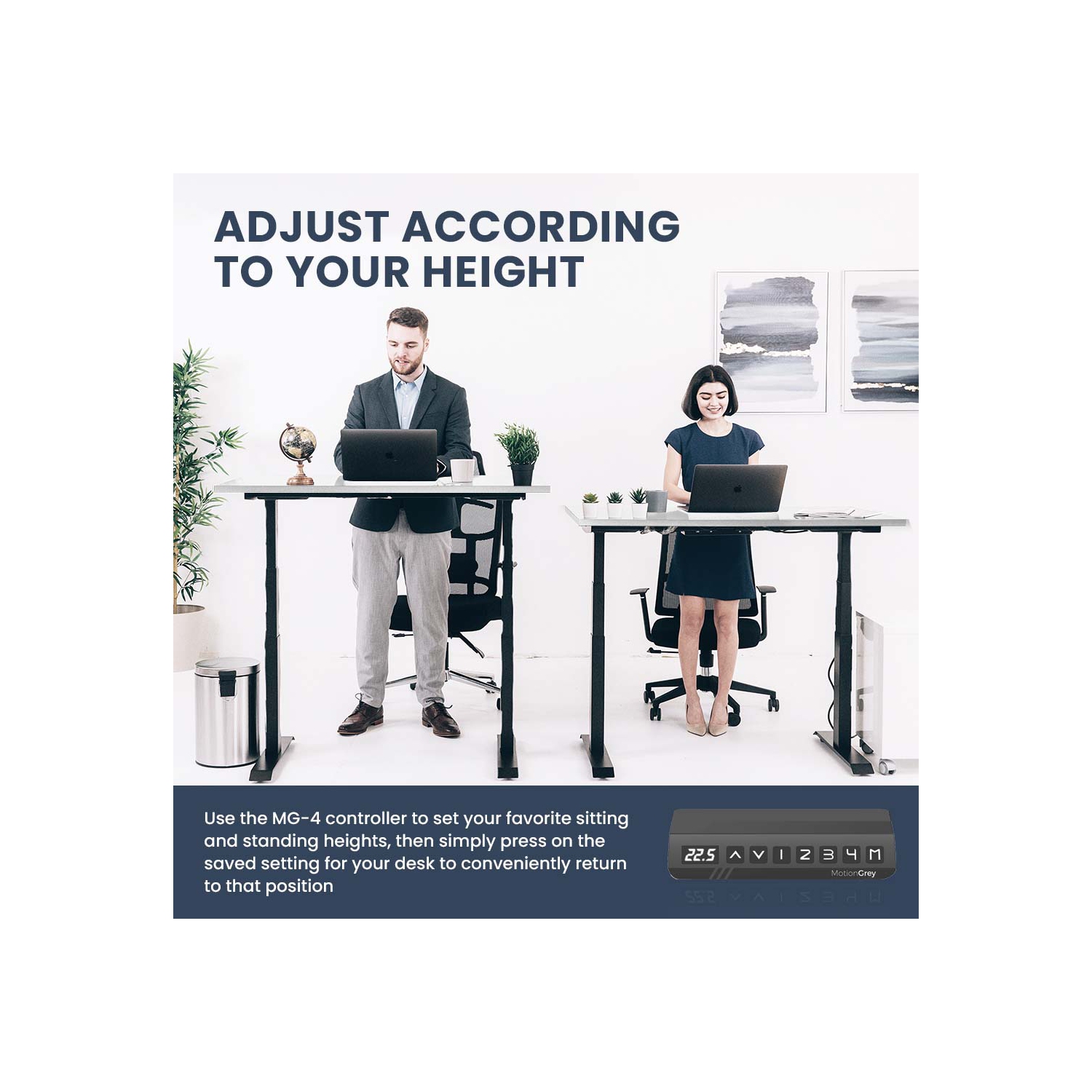 MotionGrey Height Adjustable German Electric Dual Motors Sit to Stand Computer Home and Office Standing Desk - Black Frame