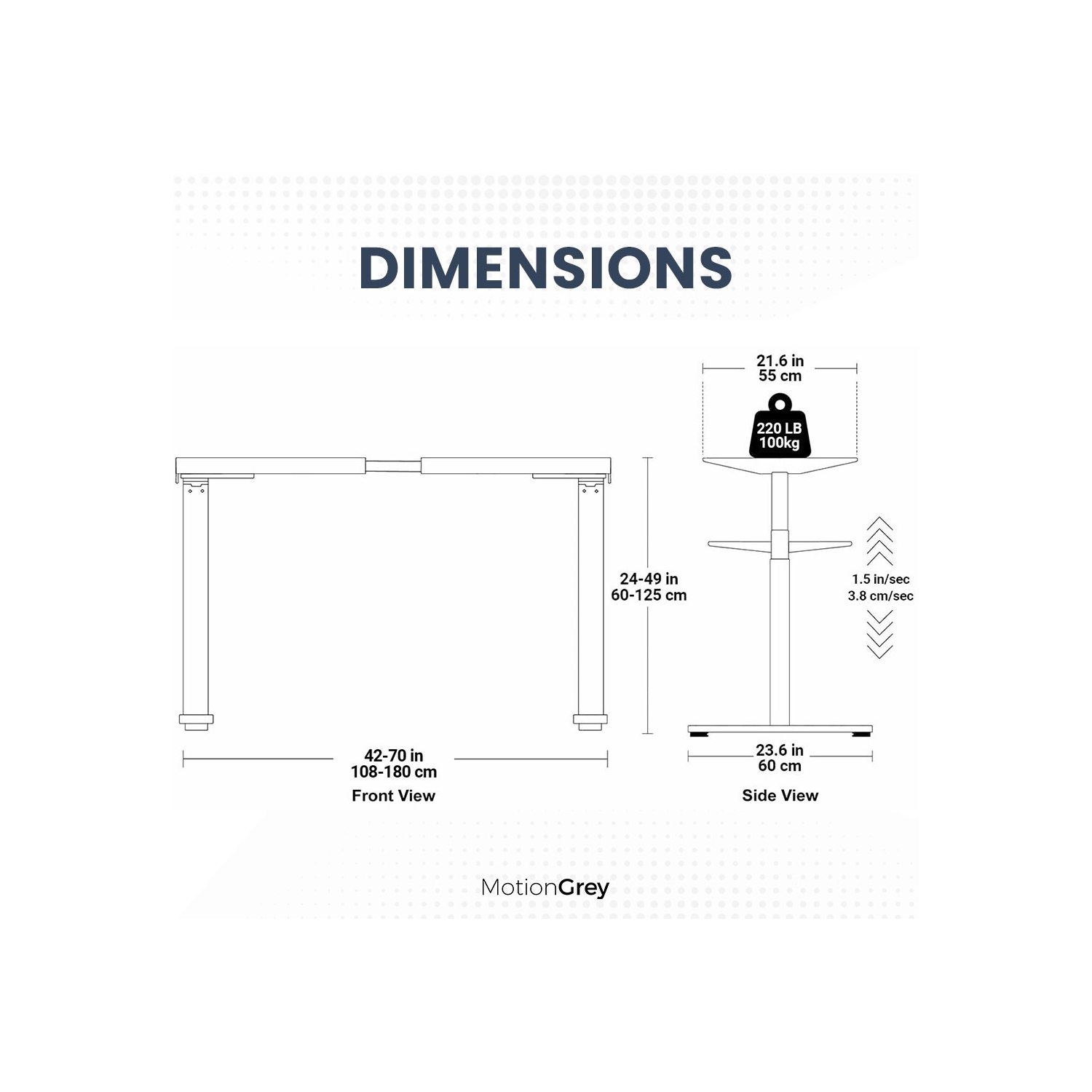 MotionGrey Height Adjustable German Electric Dual Motors Sit to Stand Computer Home and Office Standing Desk - Black Frame