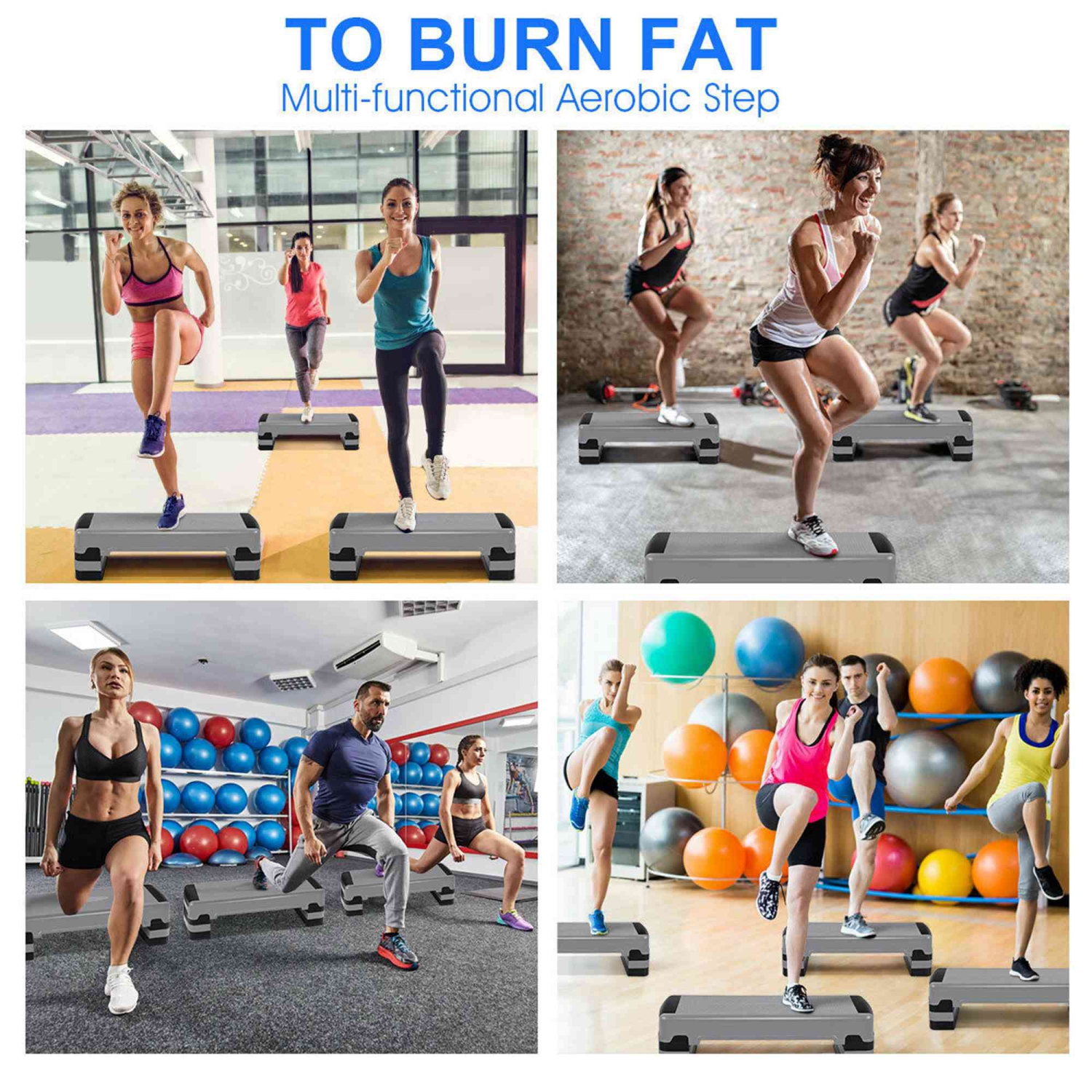 Fitness Aérobic Stepper Cardio ajustable 6"-8"-10" Exercice stepper empilables de la marque Costway