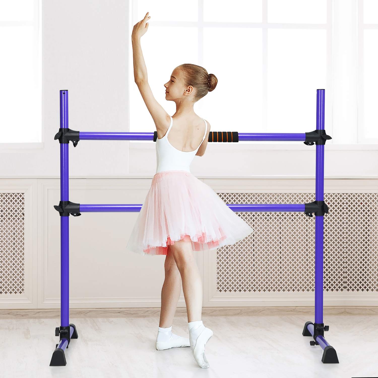 Costway 4' Portable Double Freestanding Ballet Barre Stretch Dance Bar  Adjustable
