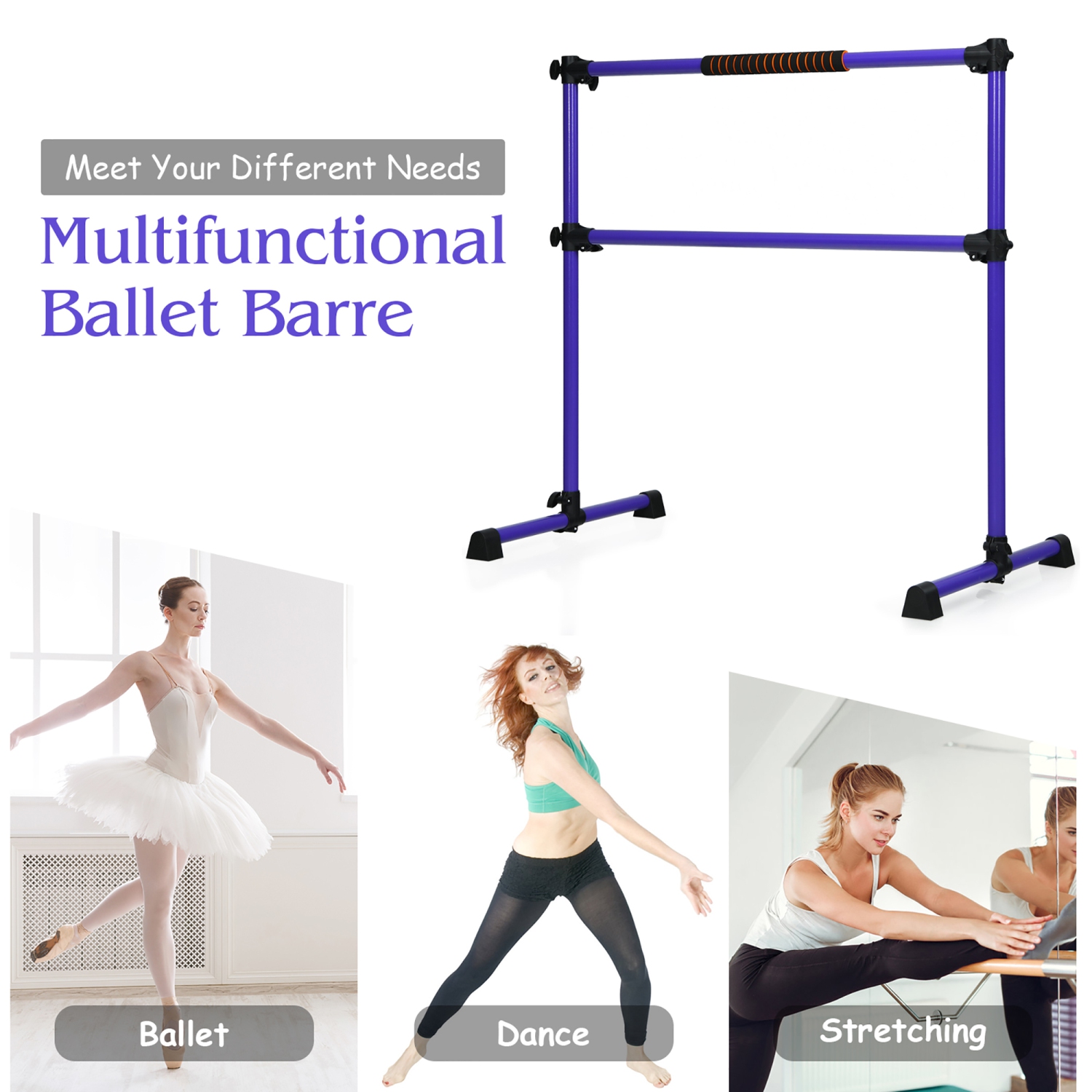 Ballet Barre Bar Adjustable Ballet Dance Bar Floor-standing Ballet Stretch  Barre Fitness Practise Ballet Bar for Home Barre Workouts or Pointe Work