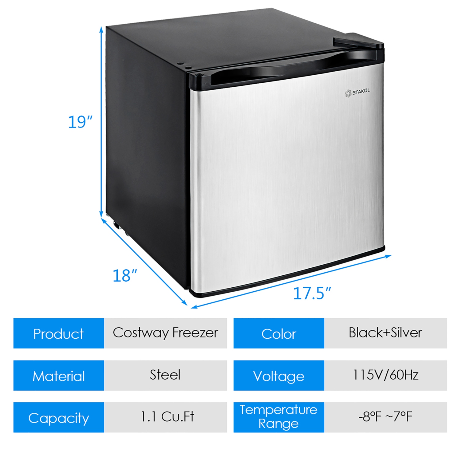 1.1 cu.ft Compact 2-Tier Mini Upright Freezer 7-Grade Temperature Storage Dorm 
