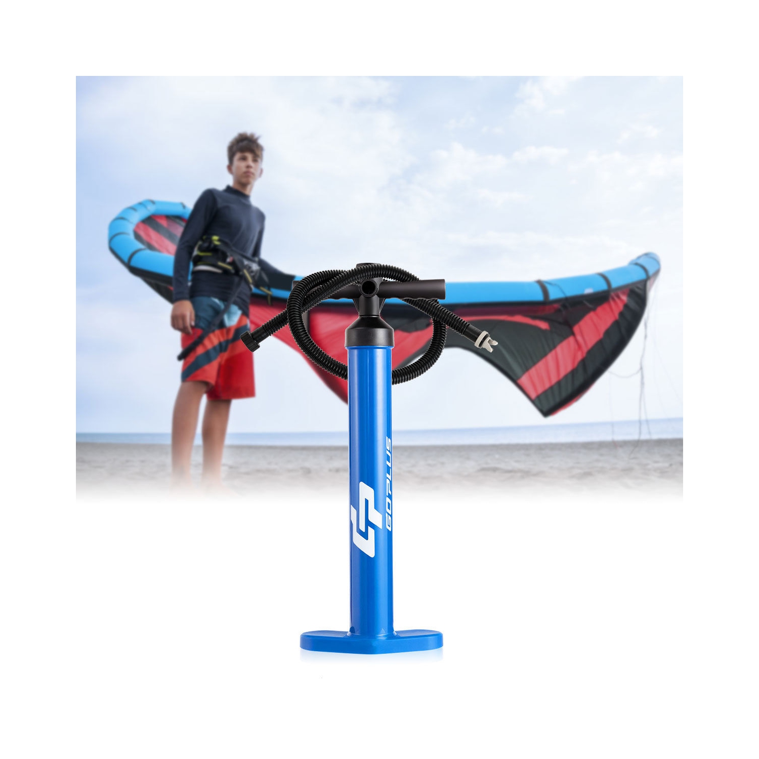 Goplus SUP Hand Pump Max 29 PSI Double Action Manual inflation w/ Gauge