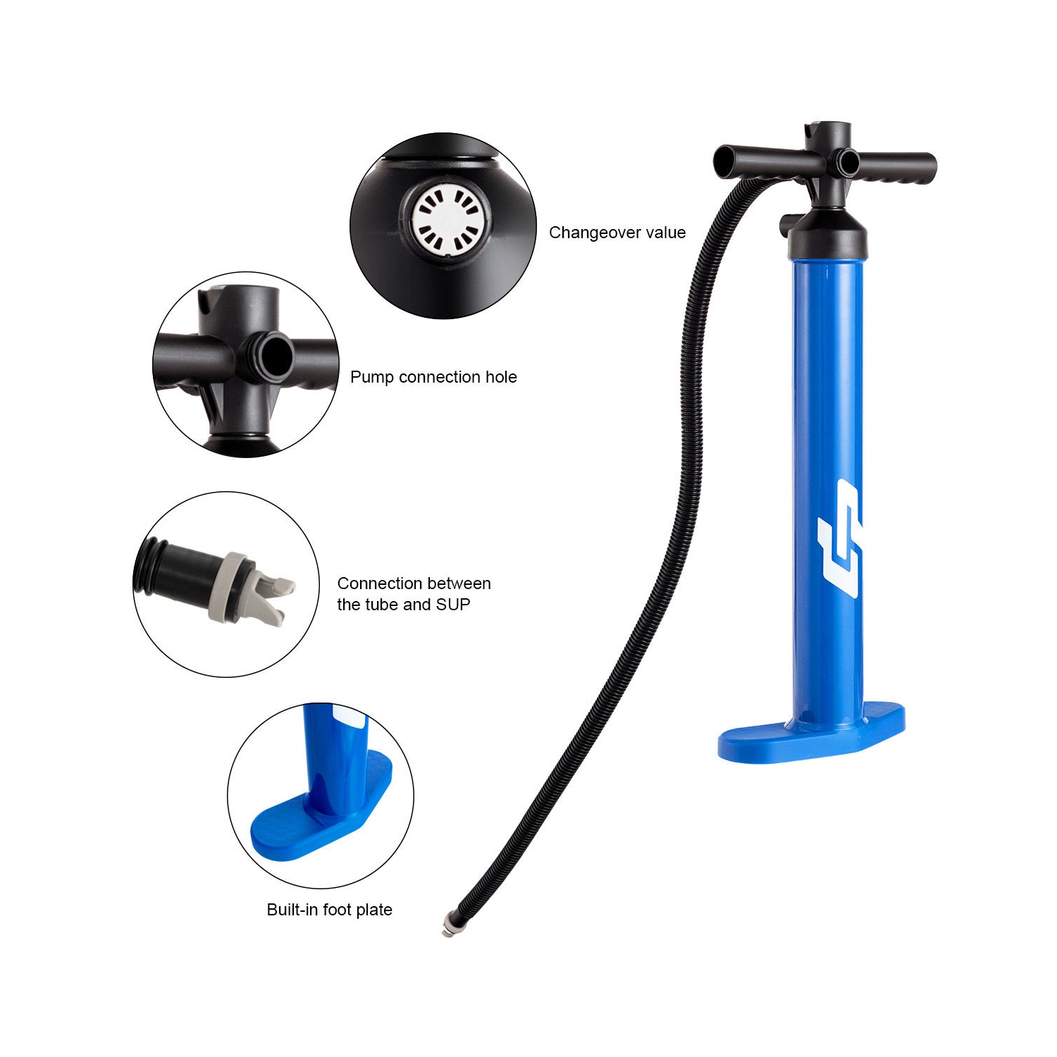Goplus SUP Hand Pump Max 29 PSI Double Action Manual inflation w/ Gauge