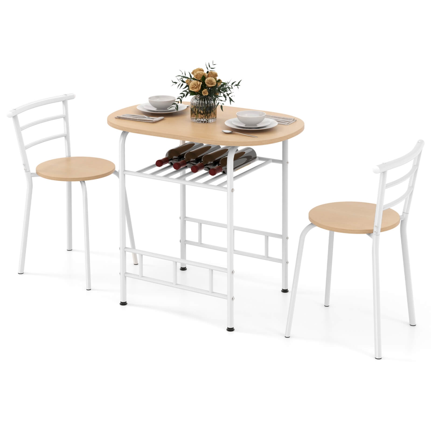 3 Pcs Bistro Dining Set Table 2 Chairs, Pub Style Dining Table 2 Chairs
