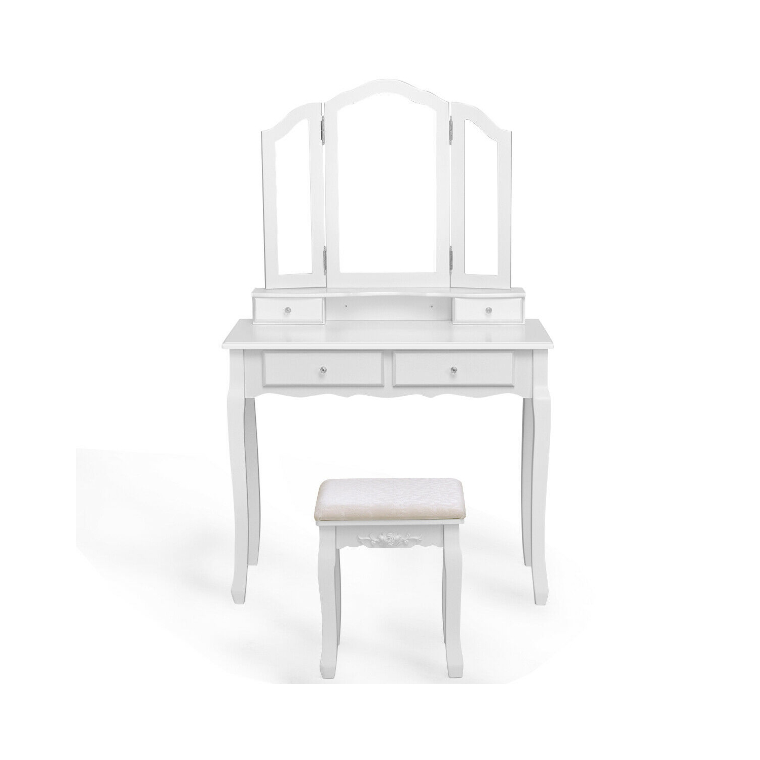 Ensemble de coiffeuse avec coiffeuse et coiffeuse et coiffeuse avec miroir repliable et tabouret de Costway - Blanc