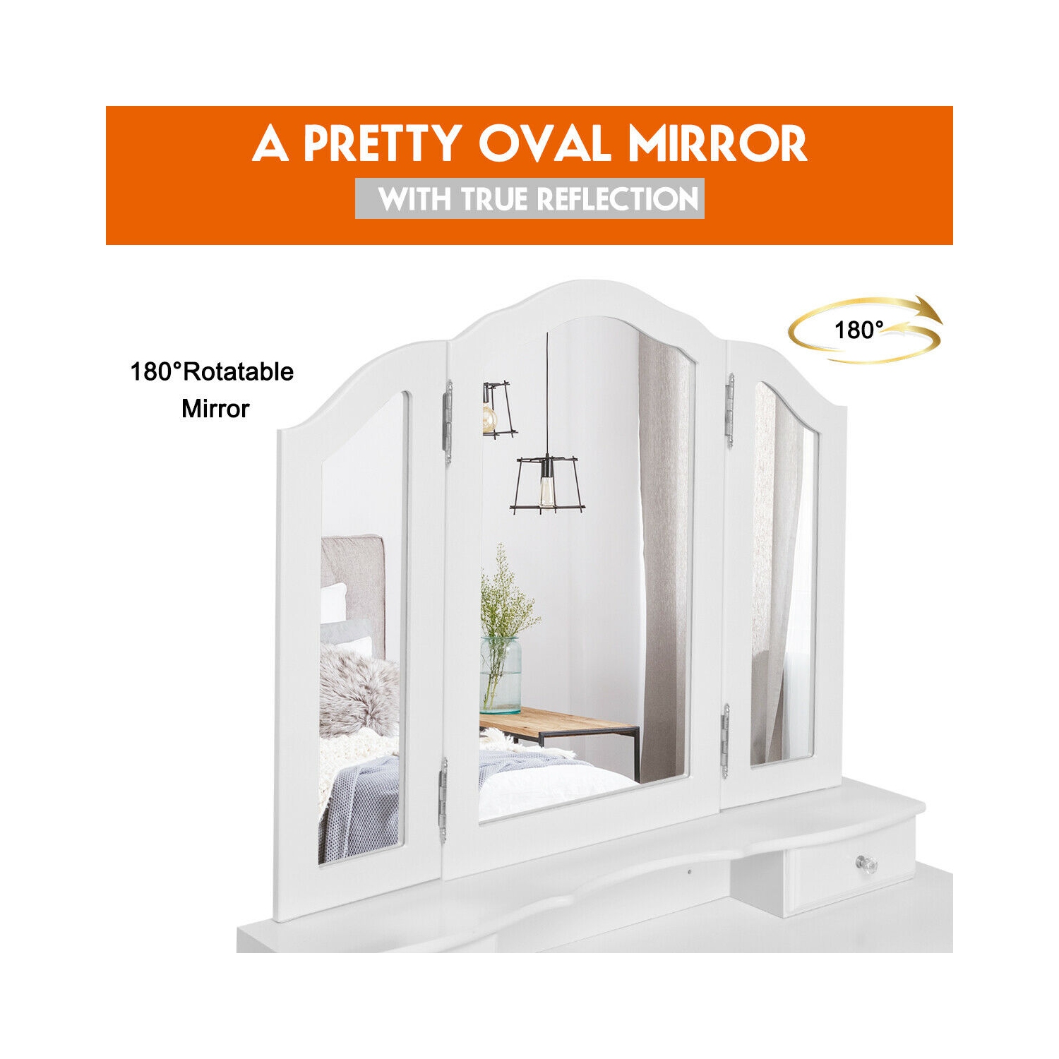 Ensemble de coiffeuse avec coiffeuse et coiffeuse et coiffeuse avec miroir repliable et tabouret de Costway - Blanc