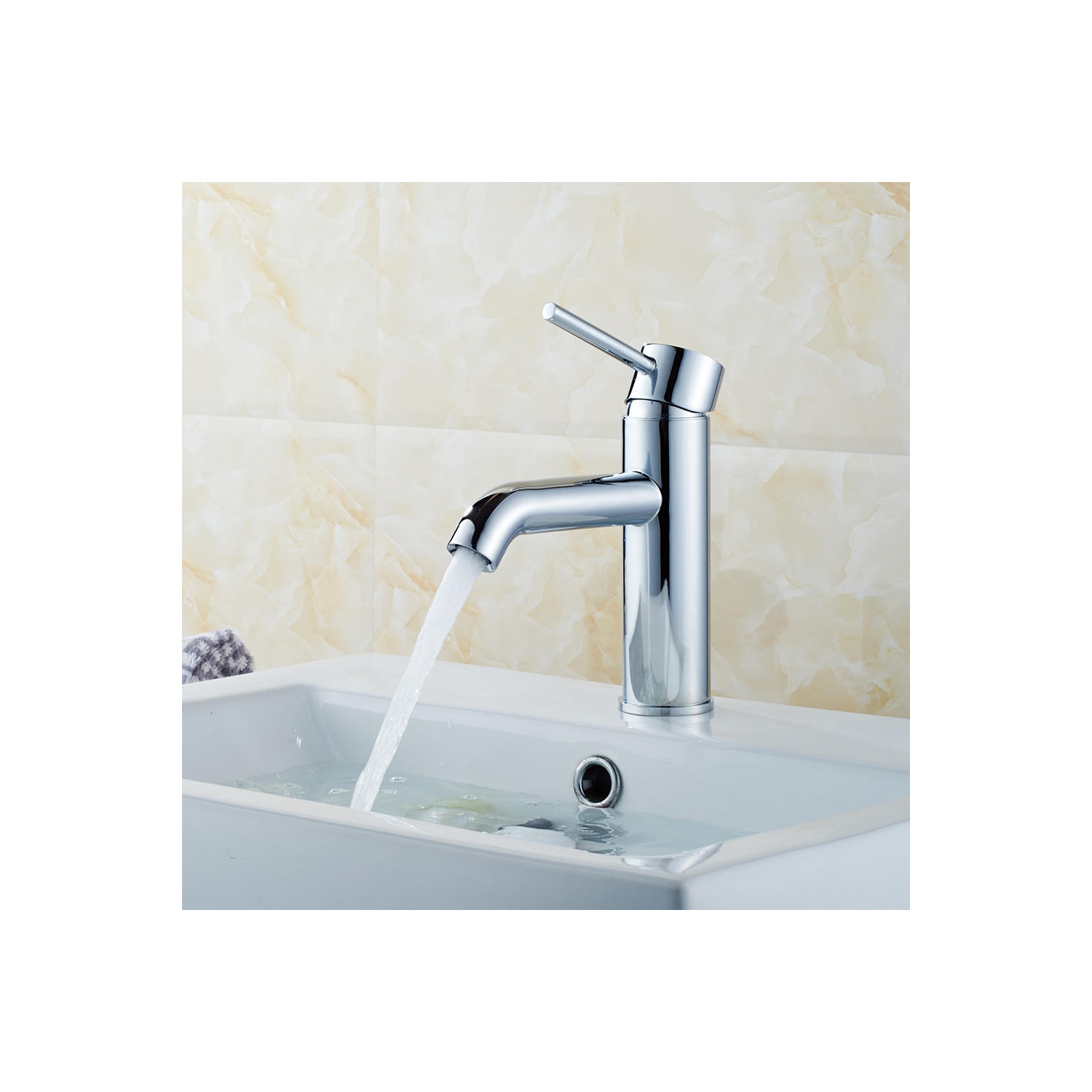 Robinet de lavabo de salle de bain à une poignée, chrome clair commercial moderne-LIVINGBasics