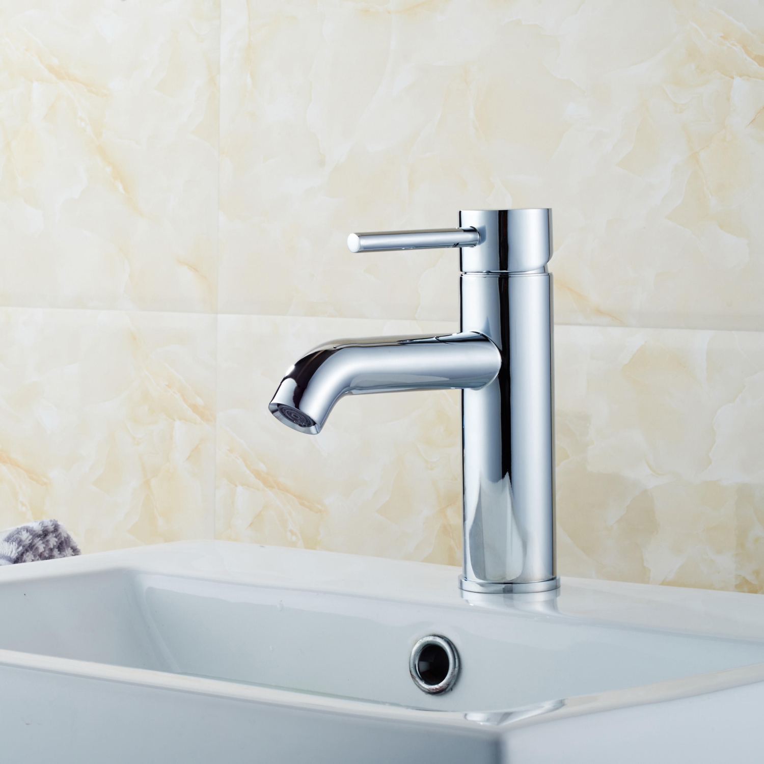 Robinet de lavabo de salle de bain à une poignée, chrome clair commercial moderne-LIVINGBasics