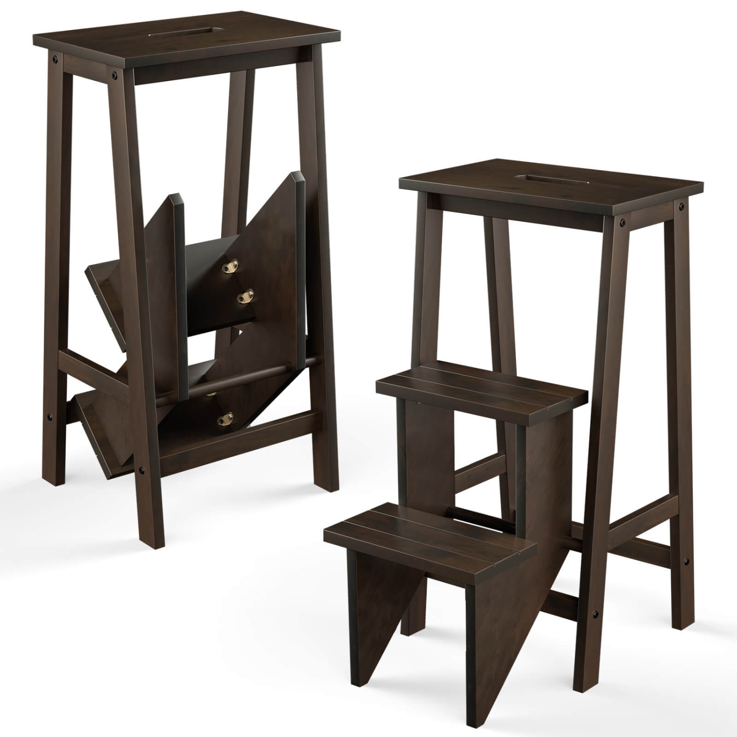 Tabouret escabeau avec 3 Marches Dimension 57 x 38 x 65 cm en Bois Tabouret Echelle Pliable Meuble Genial