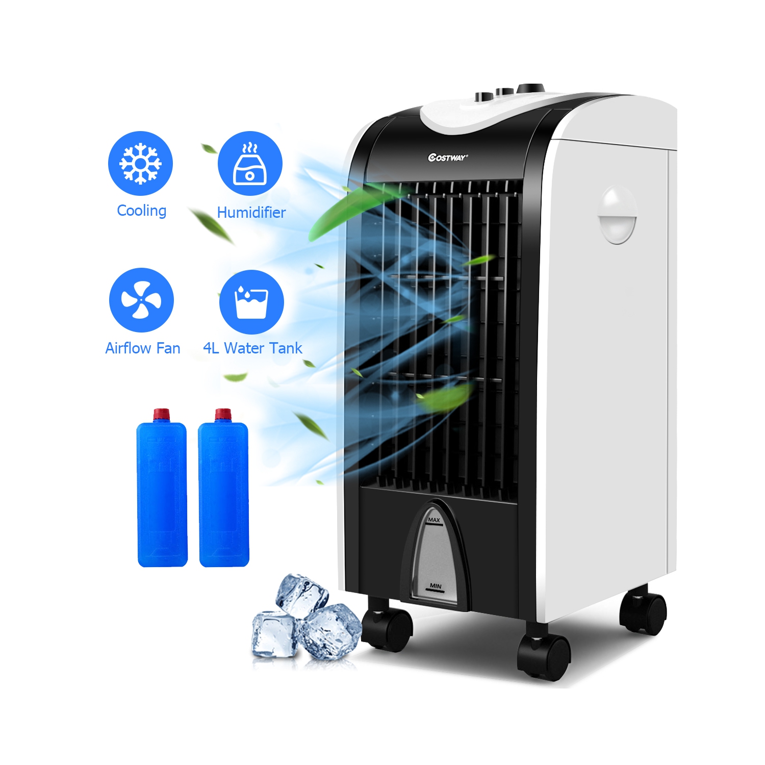 Ventilateur refroidisseur portatif par évaporation humidifiant avec bouton de commande de filtre