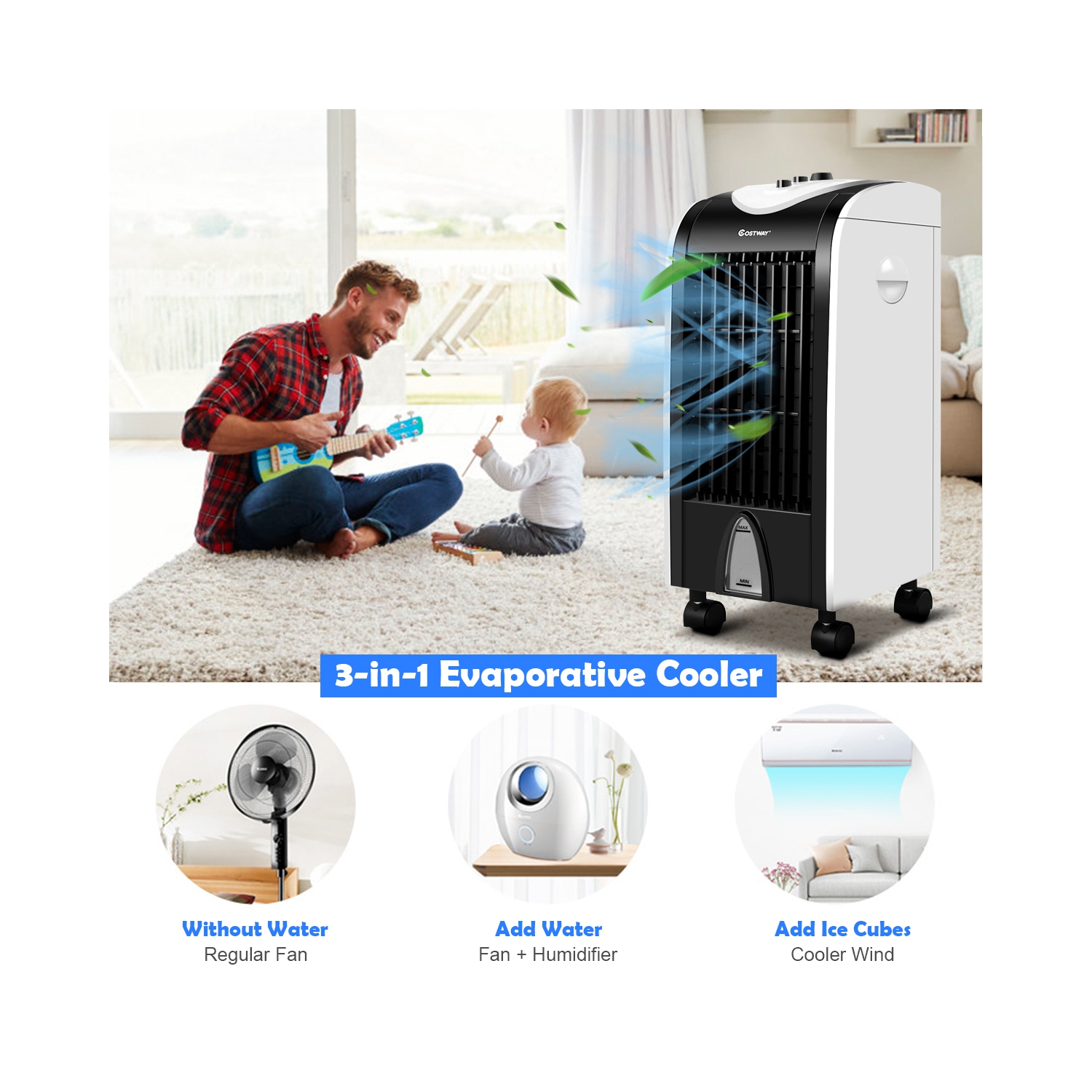 Ventilateur refroidisseur portatif par évaporation humidifiant avec bouton de commande de filtre