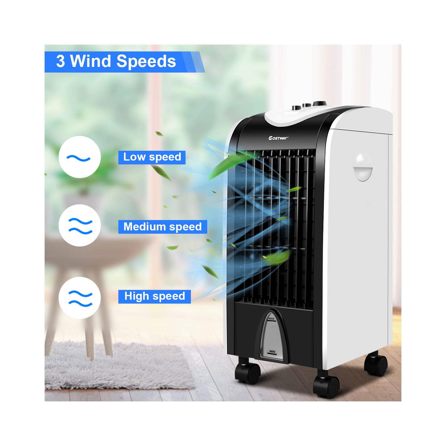 Ventilateur refroidisseur portatif par évaporation humidifiant avec bouton de commande de filtre