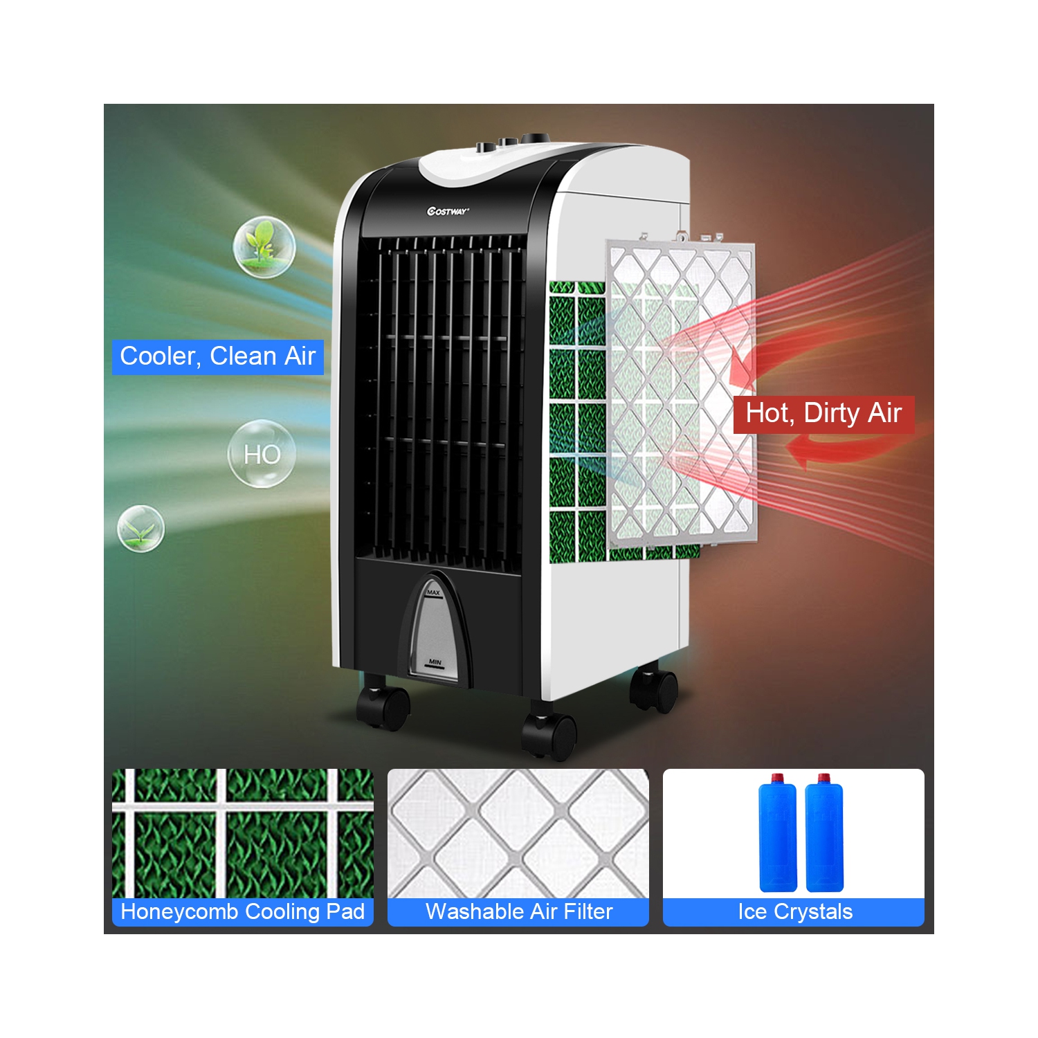 Ventilateur refroidisseur portatif par évaporation humidifiant avec bouton de commande de filtre