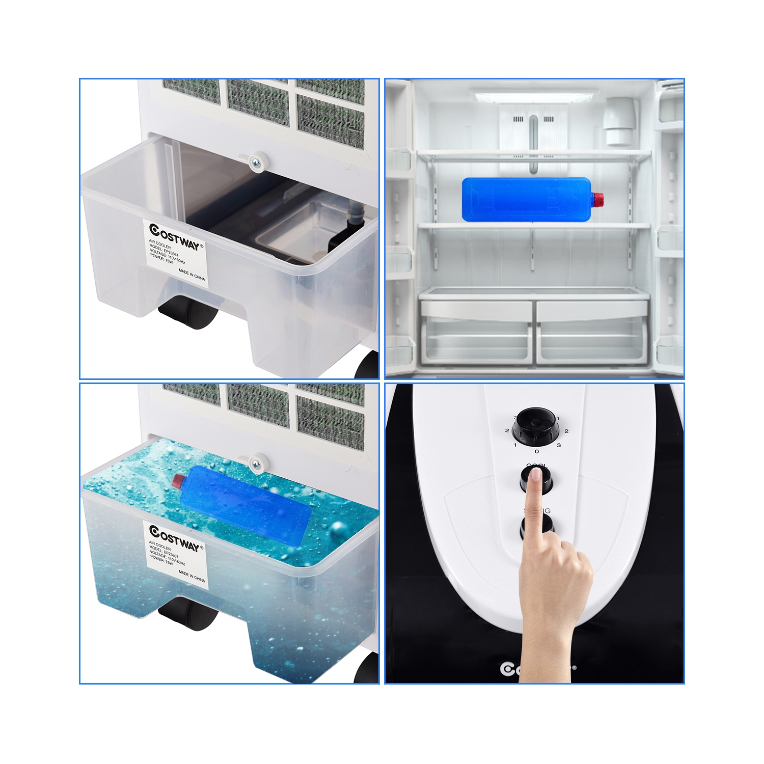 Ventilateur refroidisseur portatif par évaporation humidifiant avec bouton de commande de filtre