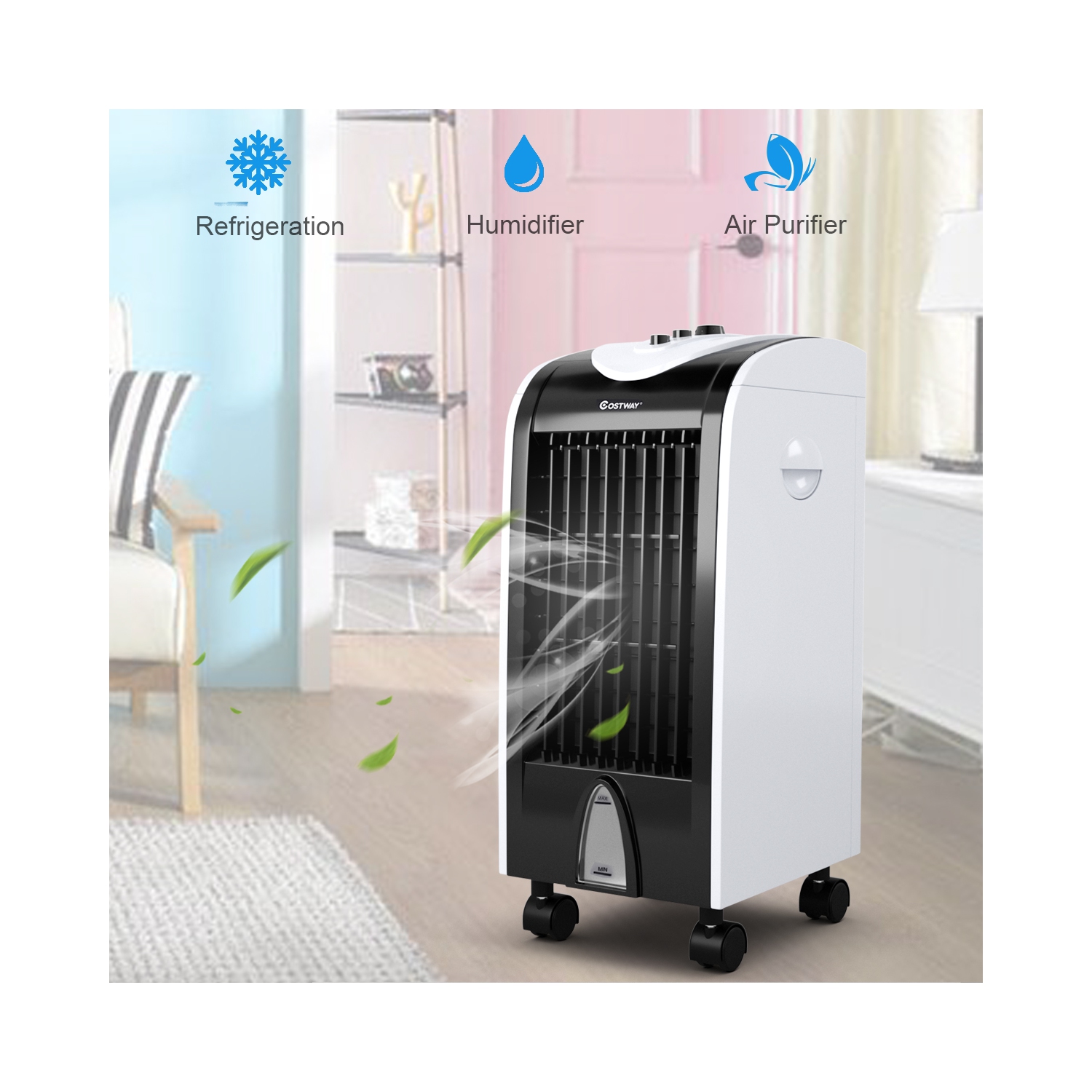 Ventilateur refroidisseur portatif par évaporation humidifiant avec bouton de commande de filtre