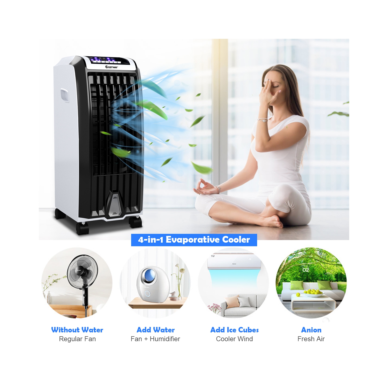 Humidificateur-ventilateur portatif à évaporation d’air avec télécommande