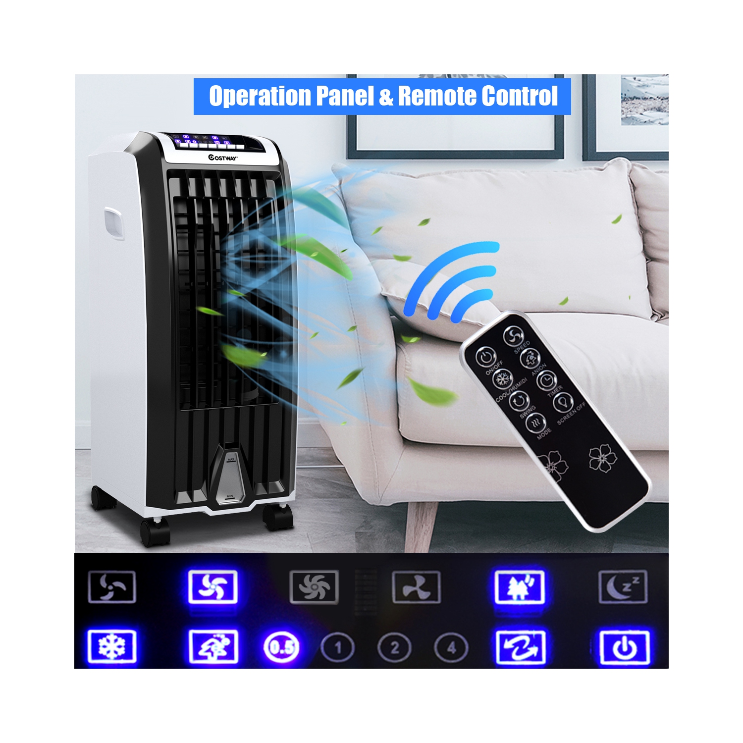 Humidificateur-ventilateur portatif à évaporation d’air avec télécommande