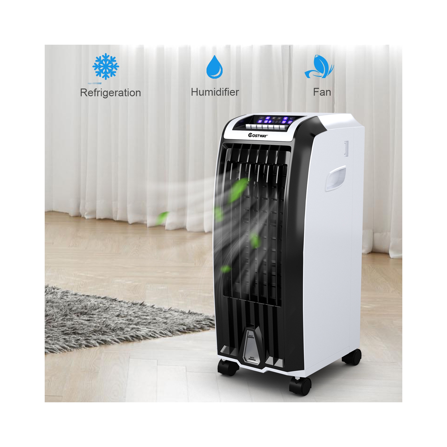 Humidificateur-ventilateur portatif à évaporation d’air avec télécommande