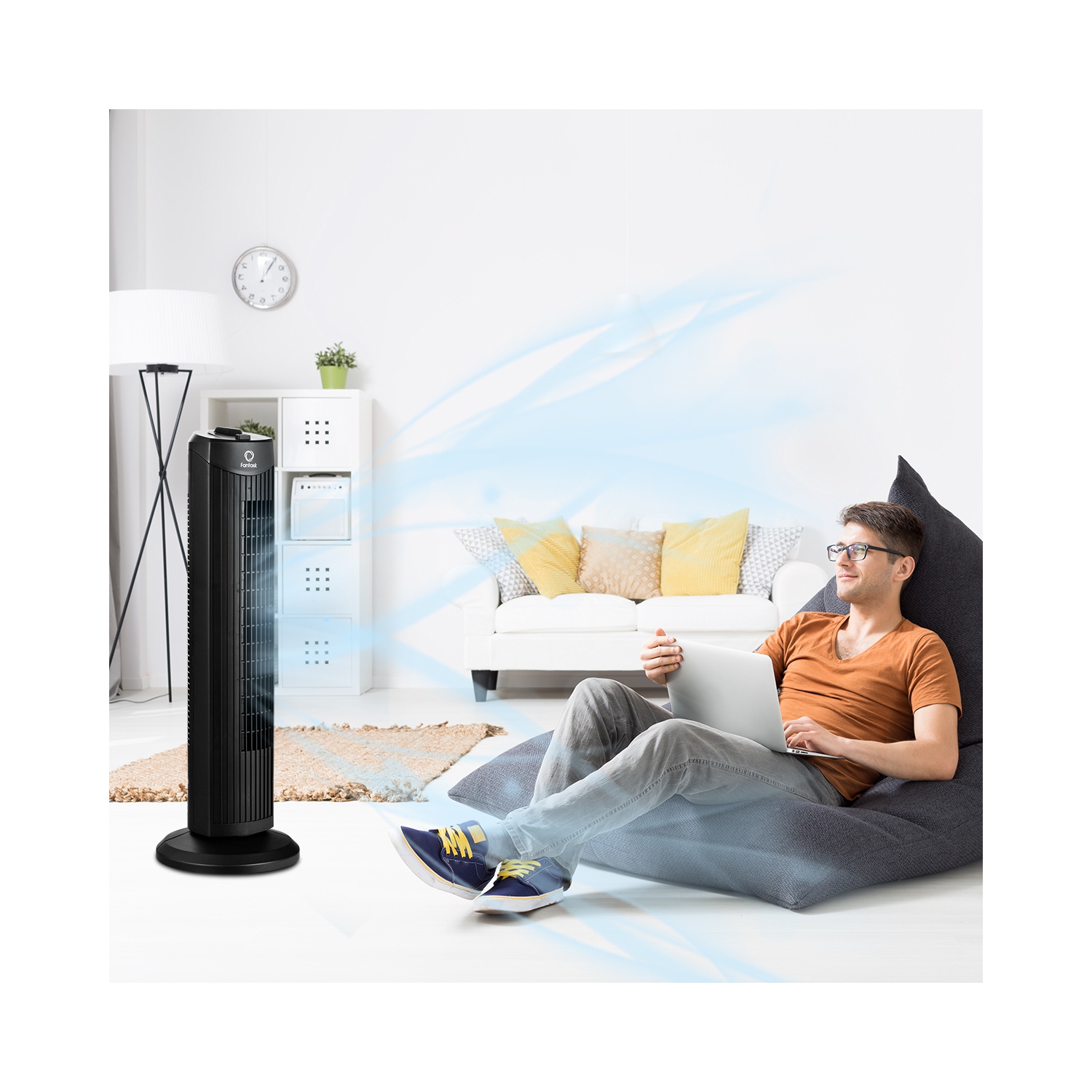 Fantask 35W 28" Oscillating Tower Fan 3 Wind Speed Quiet Cooling Black