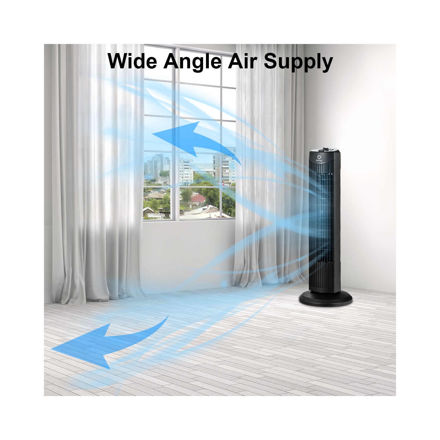 Fantask 35W 28" Oscillating Tower Fan 3 Wind Speed Quiet Cooling Black