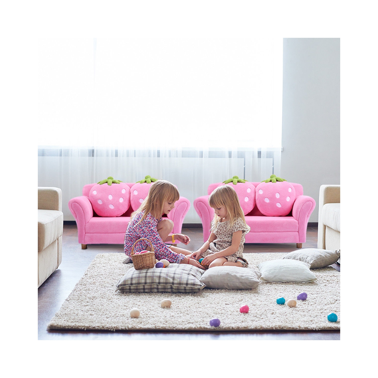 COSTWAY Canapé Enfant Fauteuil Enfant Canapé Lit pour Enfant avec 2 Oreillers 90 * 53 * 48 CM Rose