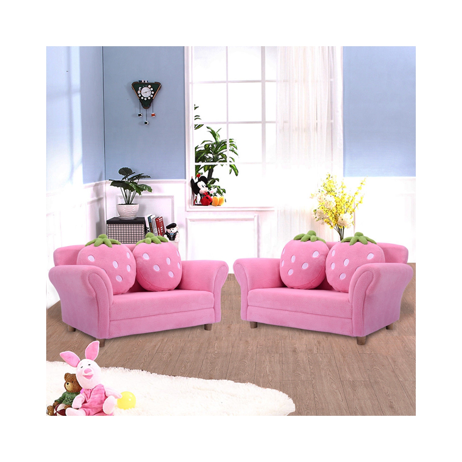 COSTWAY Canapé Enfant Fauteuil Enfant Canapé Lit pour Enfant avec 2 Oreillers 90 * 53 * 48 CM Rose