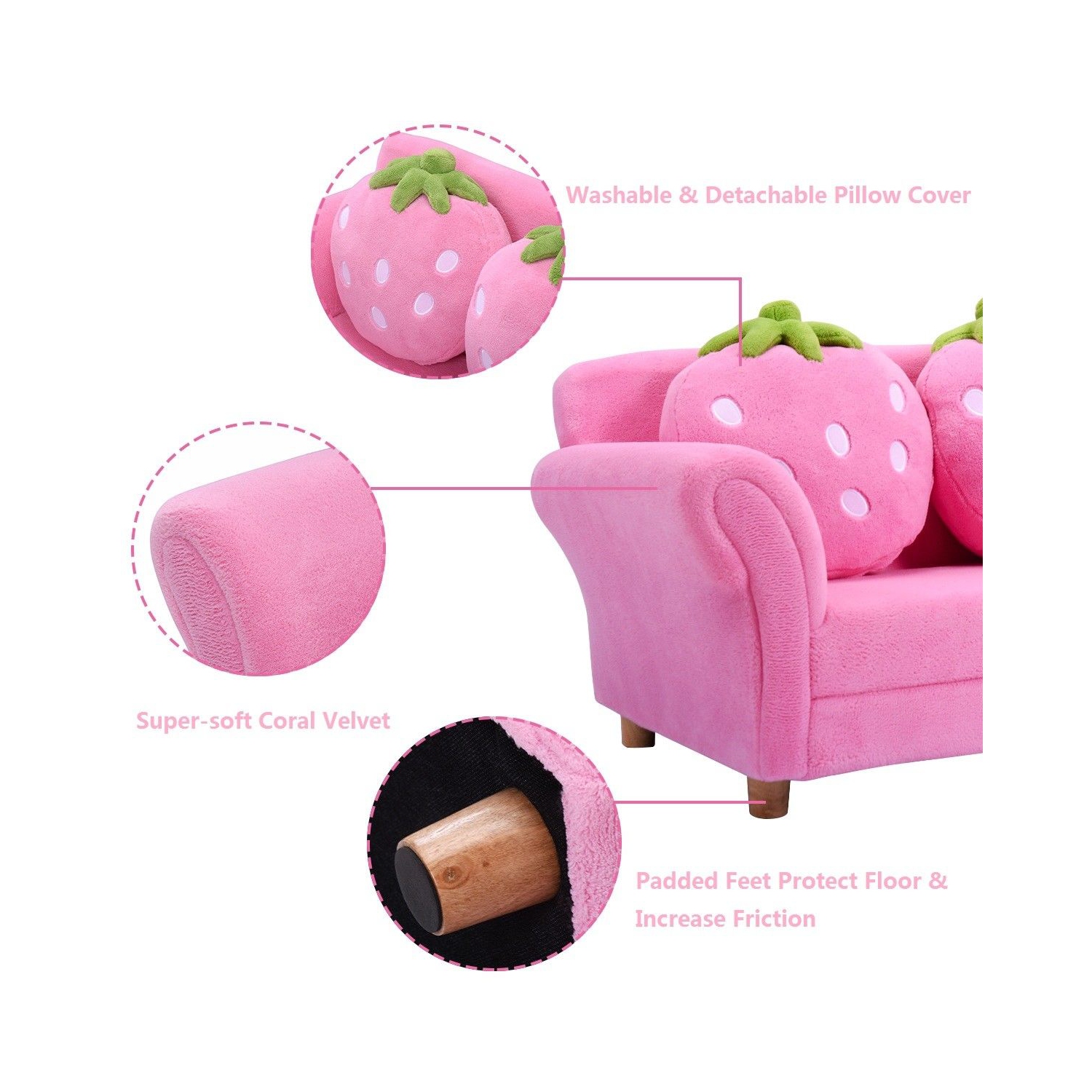 COSTWAY Canapé Enfant Fauteuil Enfant Canapé Lit pour Enfant avec 2 Oreillers 90 * 53 * 48 CM Rose