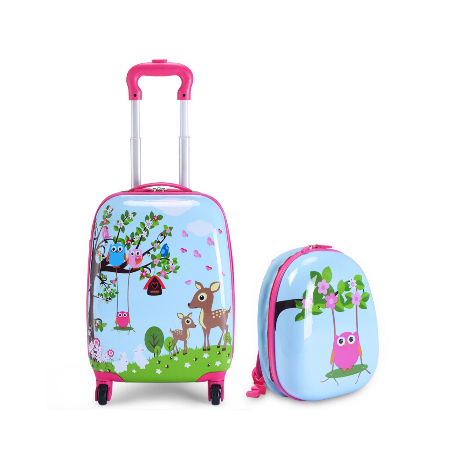 Costway 2PC 12'' 16'' Kids Luggage Set Suitcase Backpack School Travel Trolley ABS