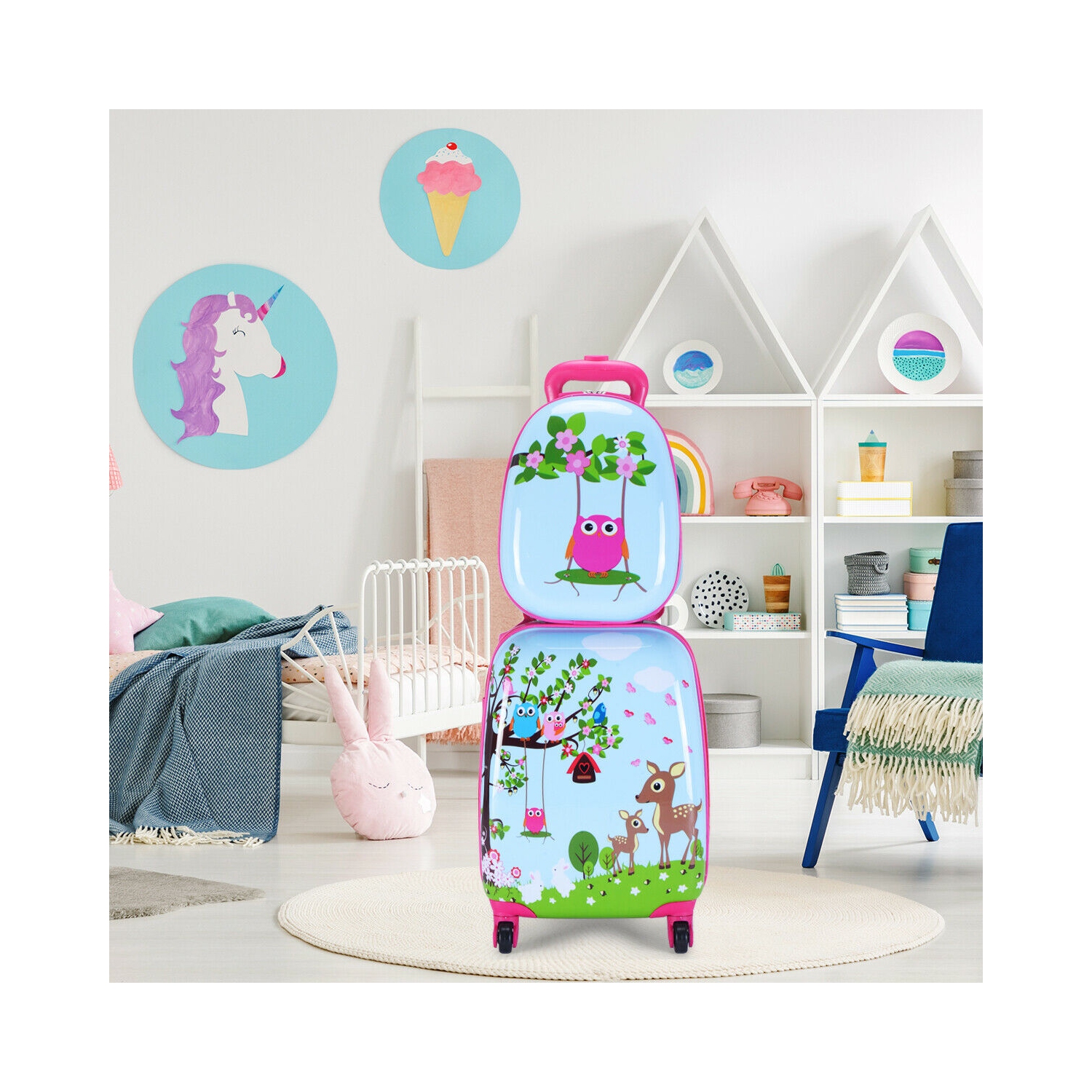 Costway 2PC 12'' 16'' Kids Luggage Set Suitcase Backpack School Travel Trolley ABS