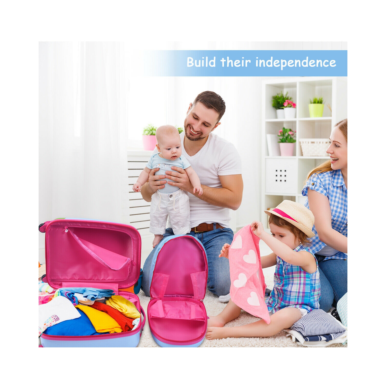 Costway 2PC 12'' 16'' Kids Luggage Set Suitcase Backpack School Travel Trolley ABS