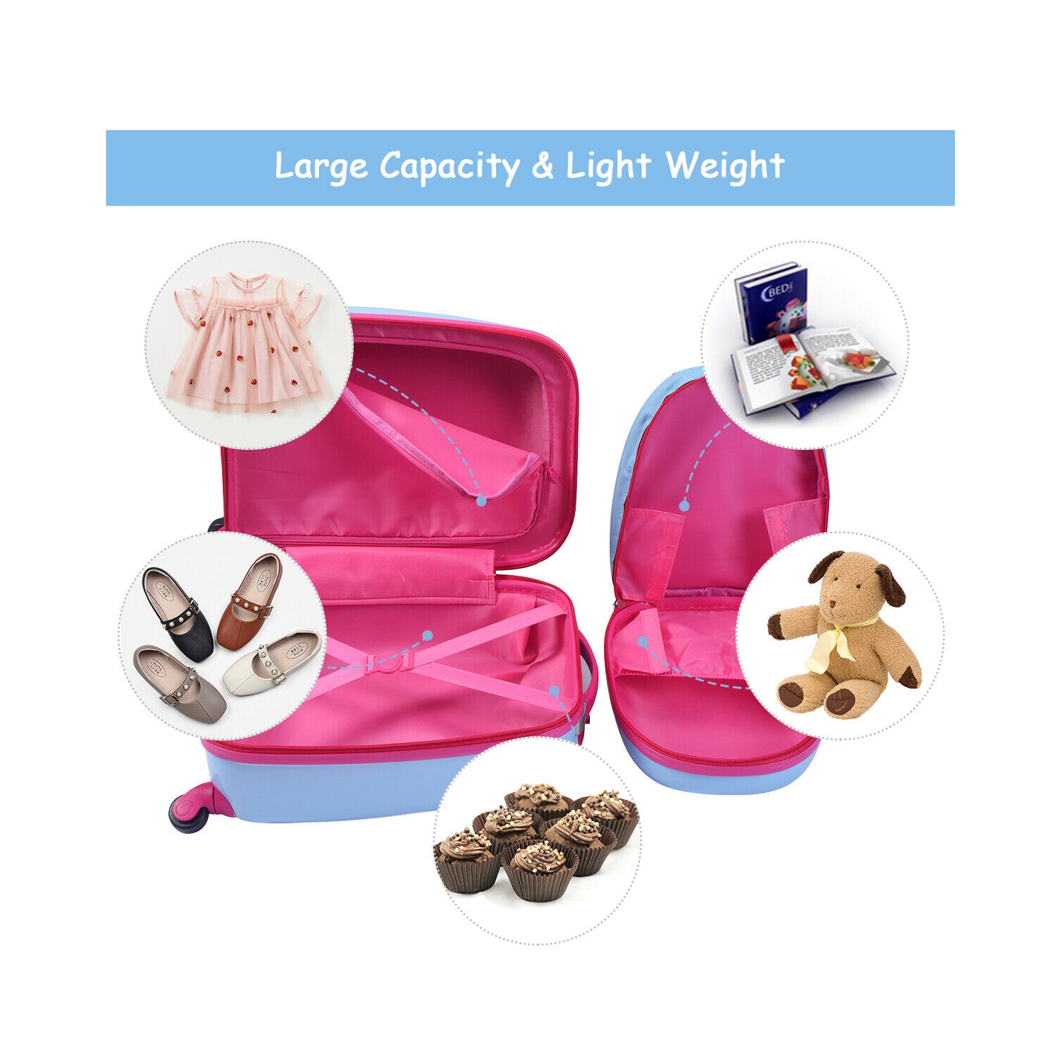 Costway 2PC 12'' 16'' Kids Luggage Set Suitcase Backpack School Travel Trolley ABS