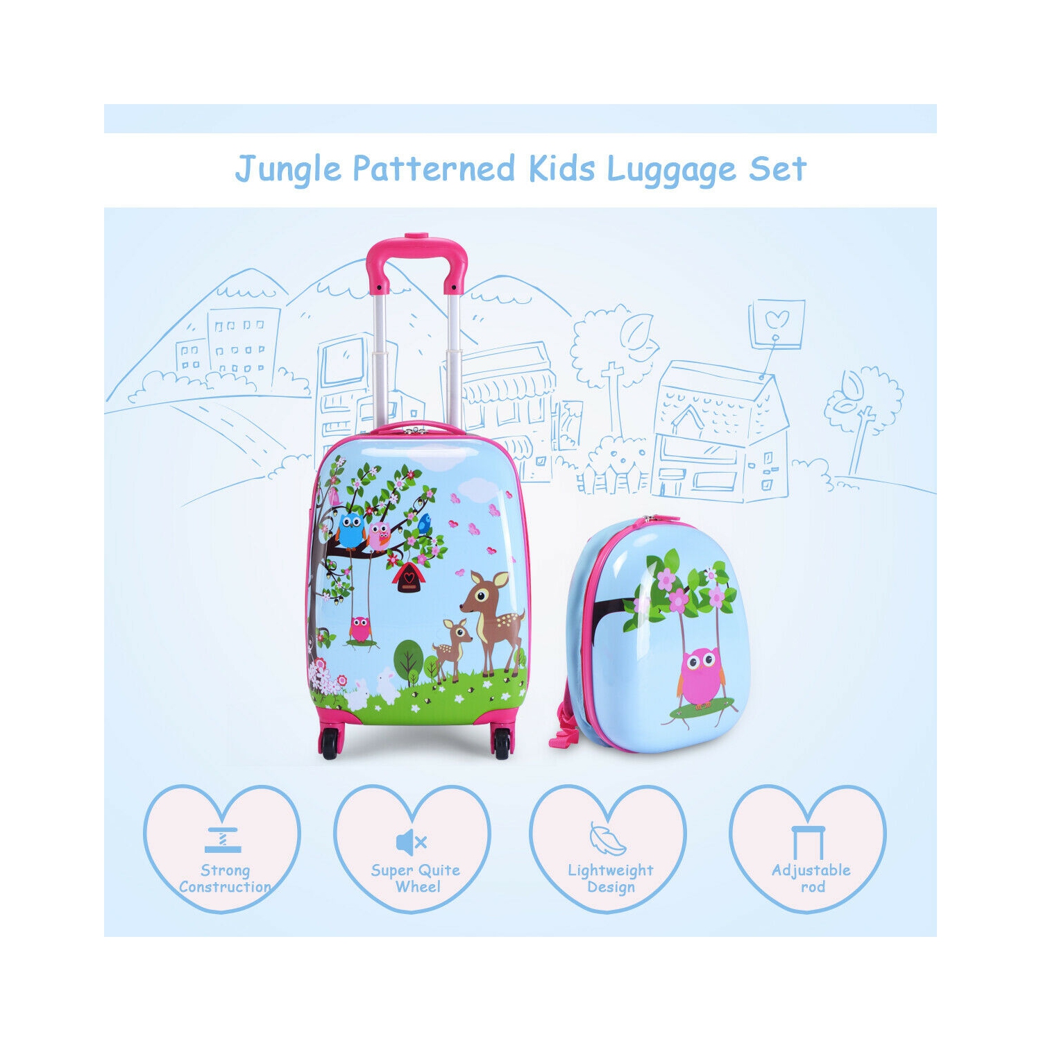 Costway 2PC 12'' 16'' Kids Luggage Set Suitcase Backpack School Travel Trolley ABS