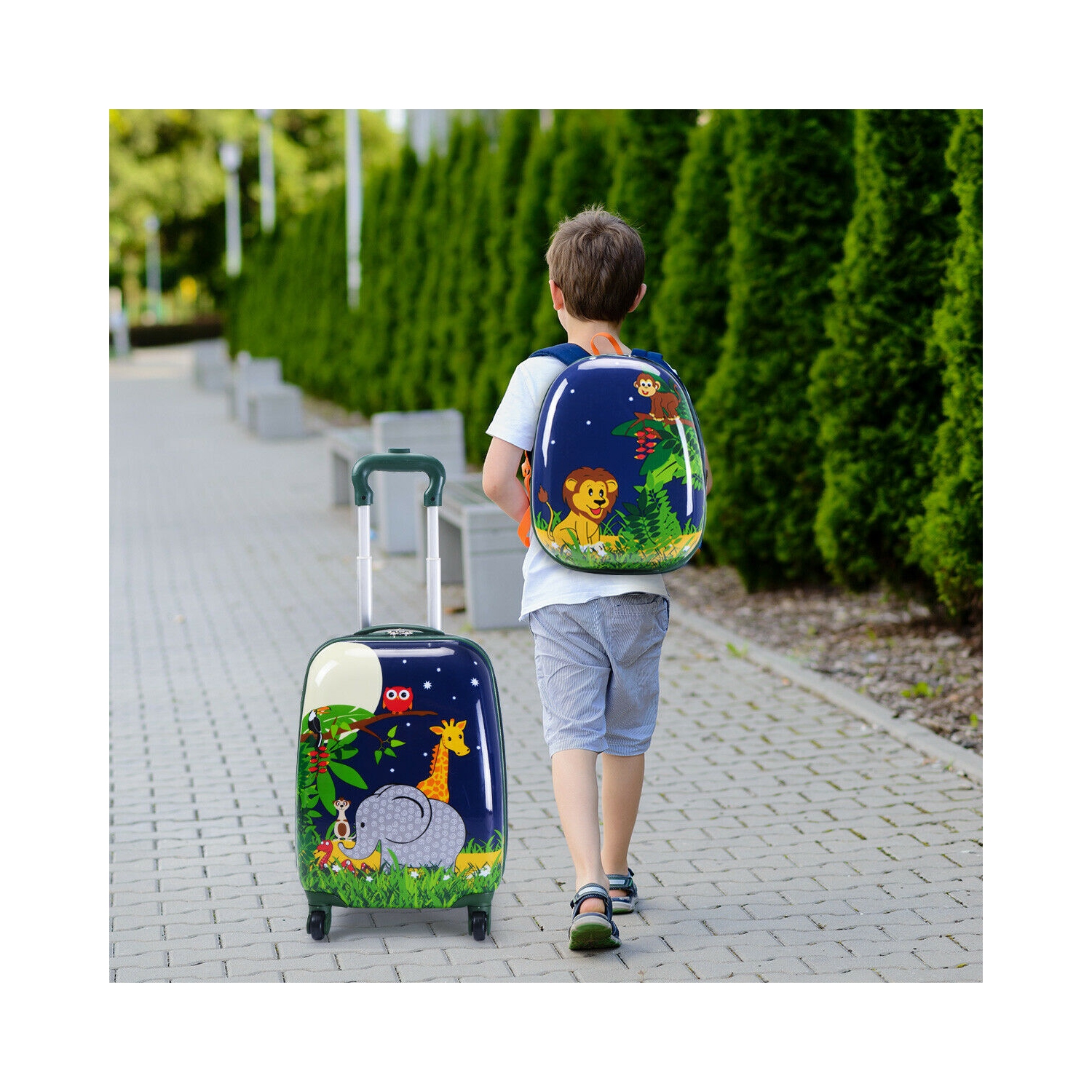 Costway 2Pc 12'' 16'' Kids Luggage Set Suitcase Backpack School Travel Trolley ABS pink\pink&light green\dark blue\light