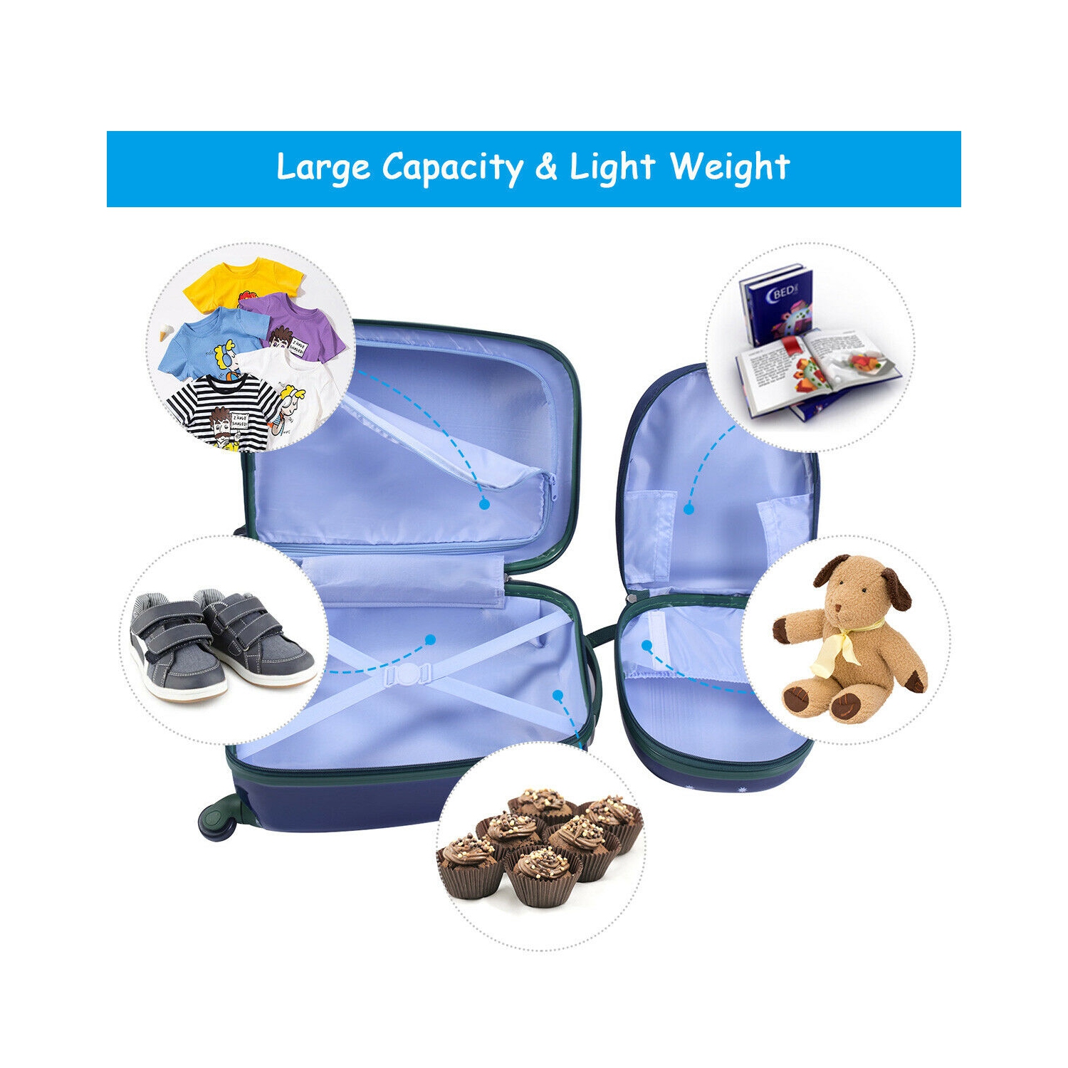 Costway 2Pc 12'' 16'' Kids Luggage Set Suitcase Backpack School Travel Trolley ABS pink\pink&light green\dark blue\light