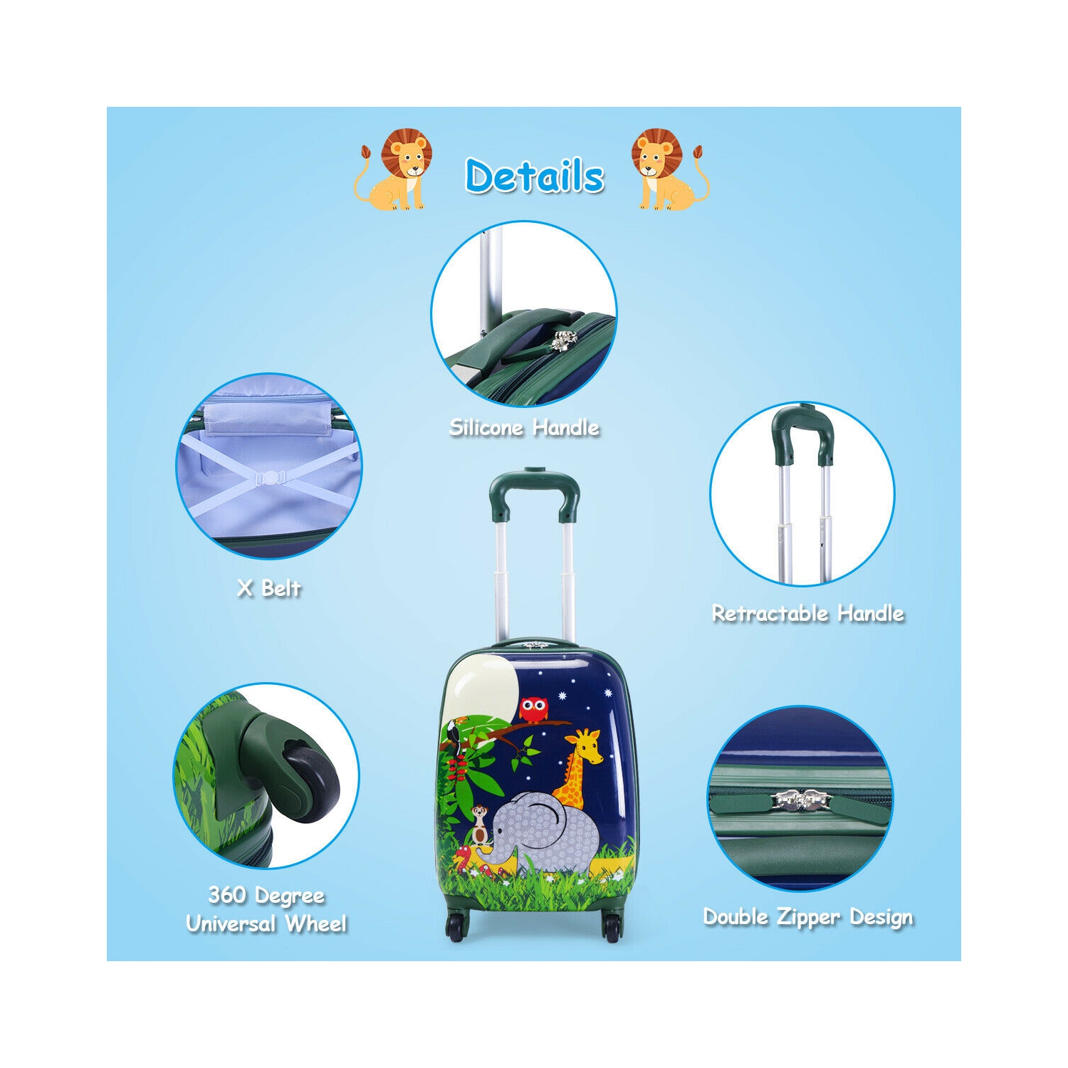 Costway 2Pc 12'' 16'' Kids Luggage Set Suitcase Backpack School Travel Trolley ABS pink\pink&light green\dark blue\light