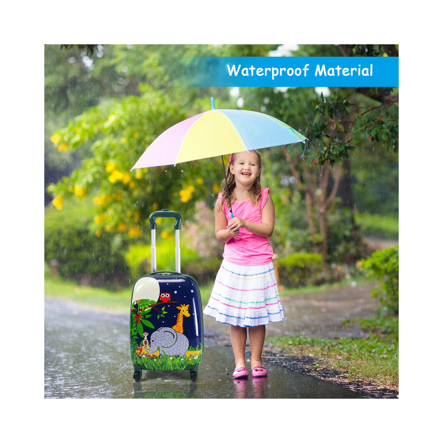 Costway 2Pc 12'' 16'' Kids Luggage Set Suitcase Backpack School Travel Trolley ABS pink\pink&light green\dark blue\light