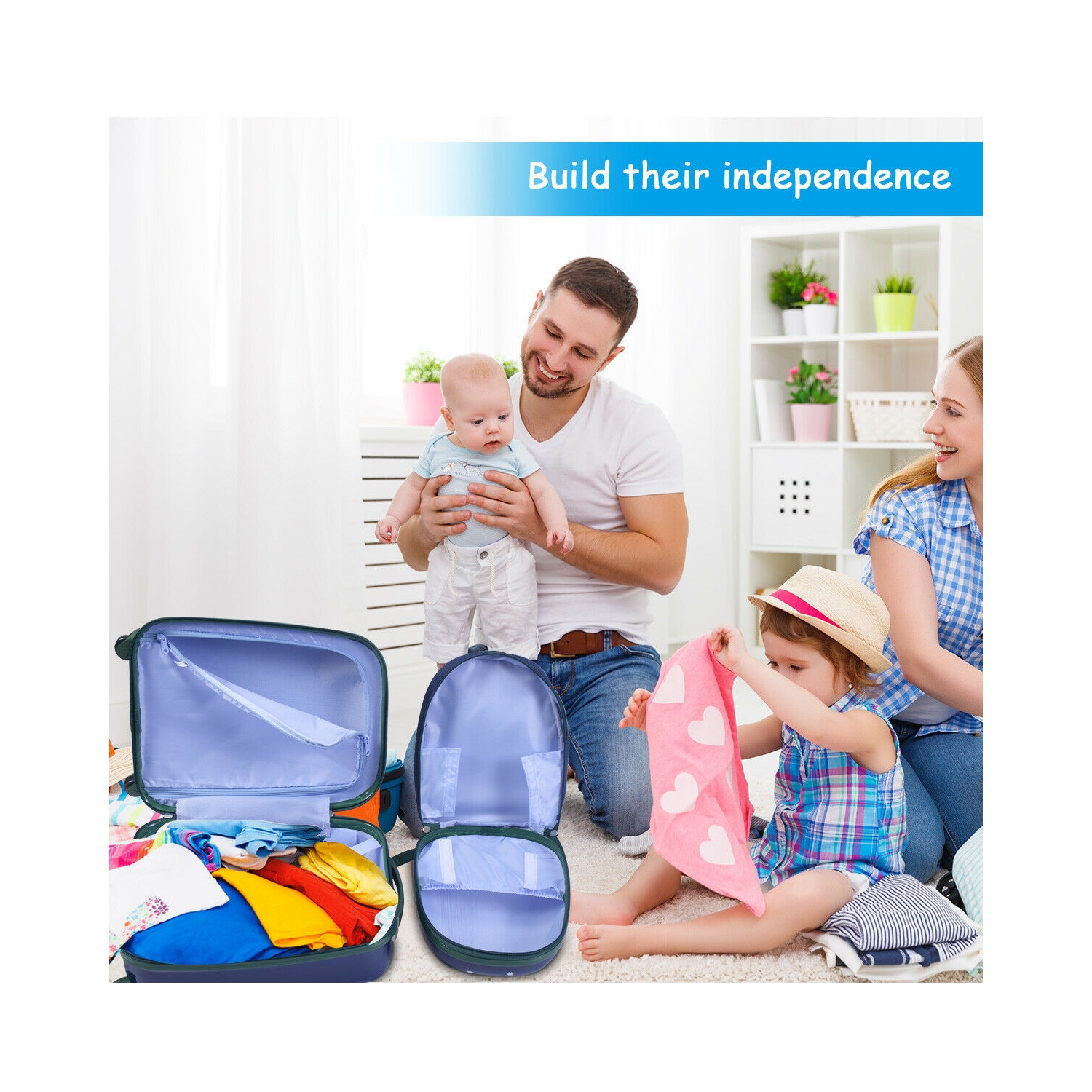 Costway 2Pc 12'' 16'' Kids Luggage Set Suitcase Backpack School Travel Trolley ABS pink\pink&light green\dark blue\light