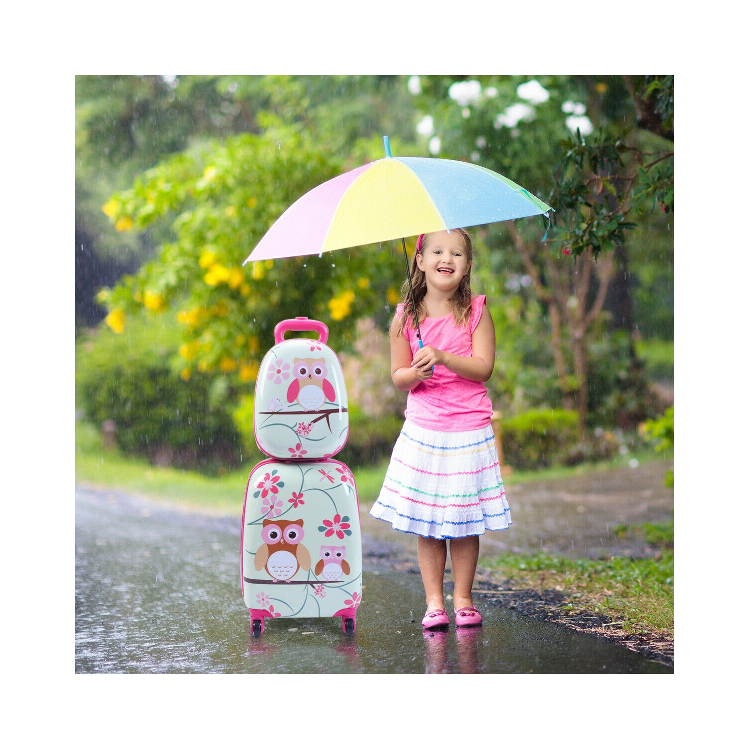 Costway 2PC 12'' 16'' Kids Luggage Set Suitcase Backpack School Travel Trolley ABS