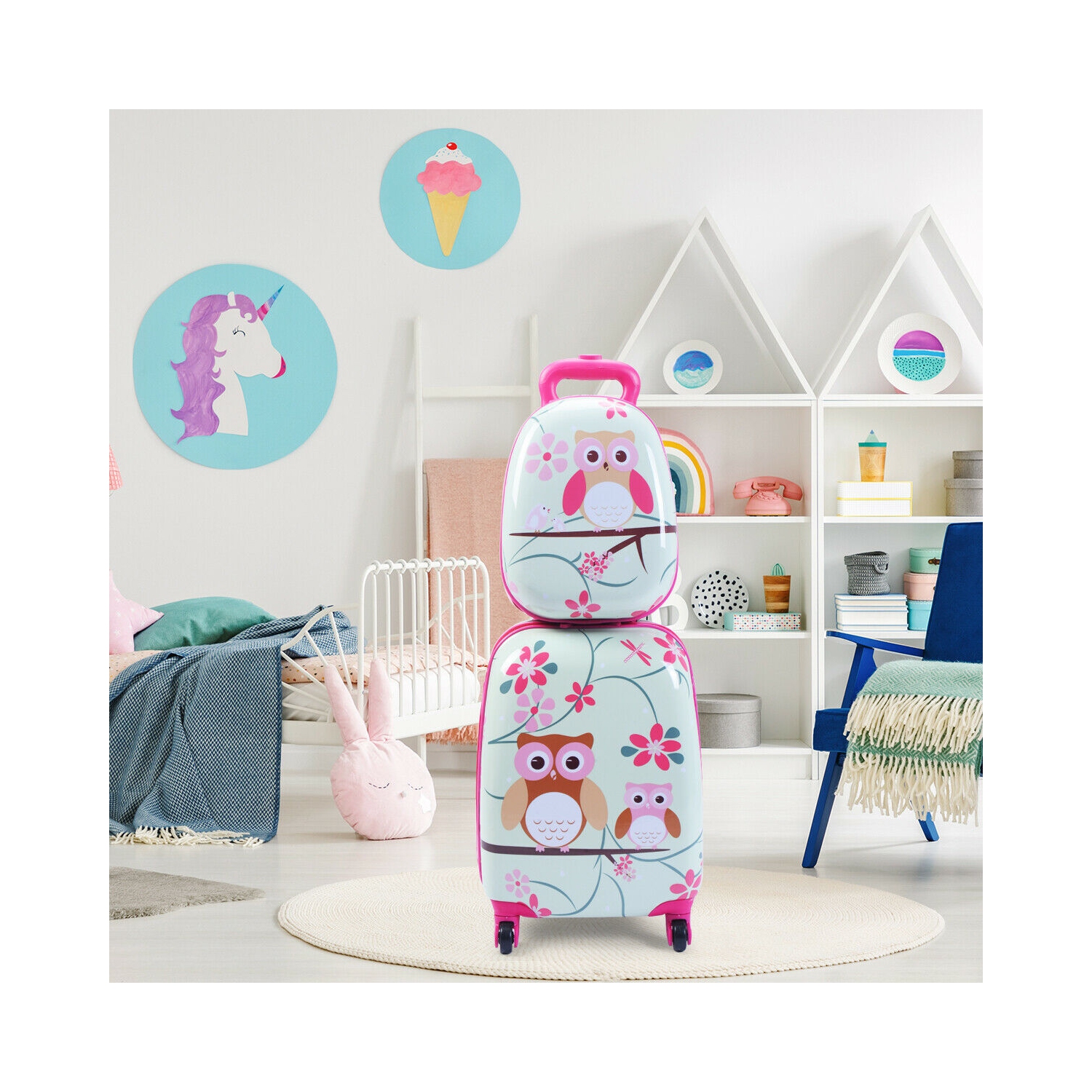 Costway 2PC 12'' 16'' Kids Luggage Set Suitcase Backpack School Travel Trolley ABS