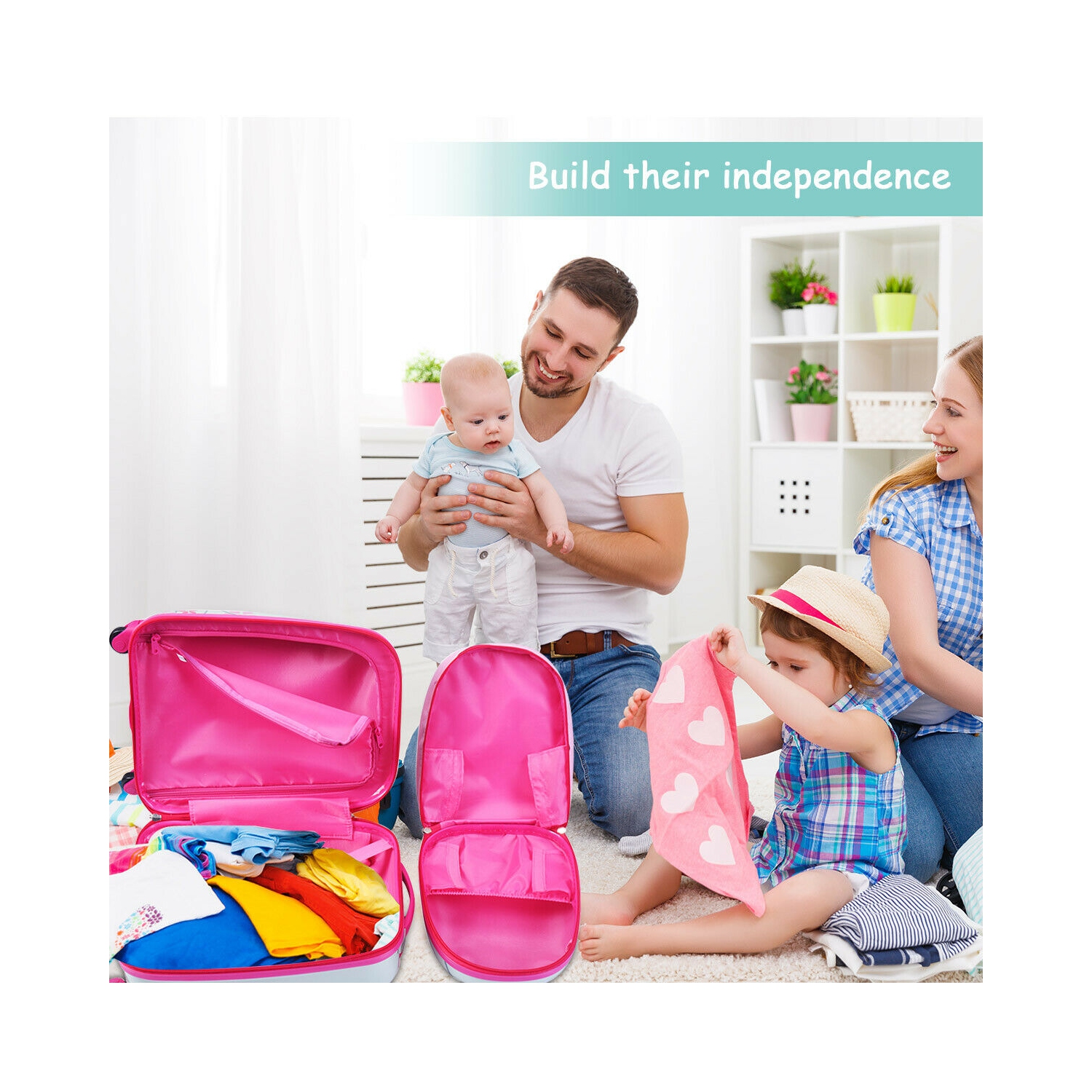 Costway 2PC 12'' 16'' Kids Luggage Set Suitcase Backpack School Travel Trolley ABS