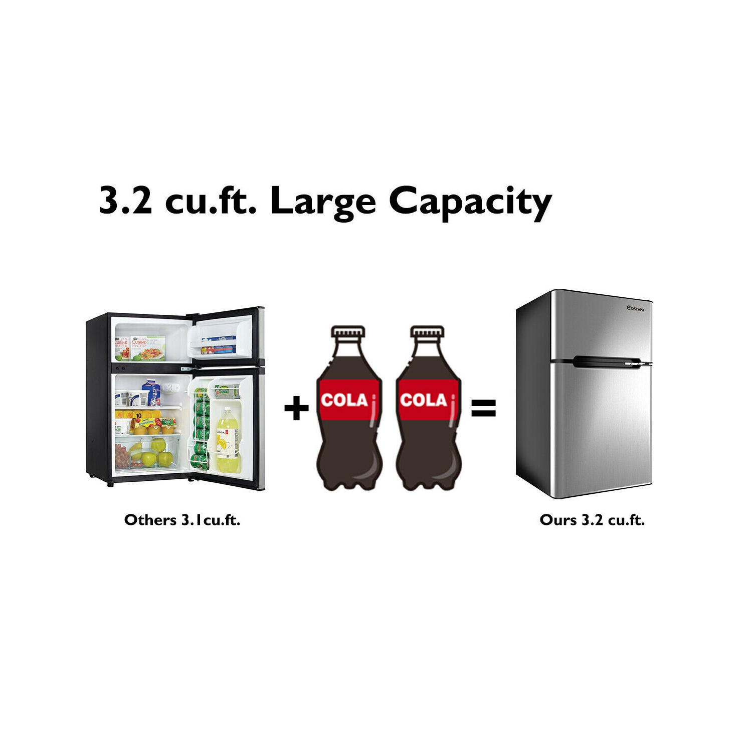 Costway Refrigerator Small Freezer Cooler Fridge Compact 3.2 cu ft. Unit