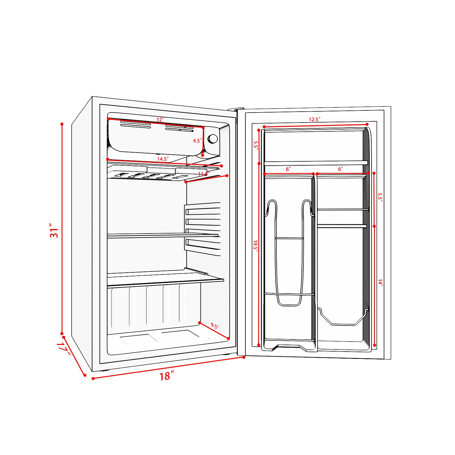 Costway 3.2 Cu.Ft Mini Fridge Compact Refrigerator Dorm Office w/ Reversible Door