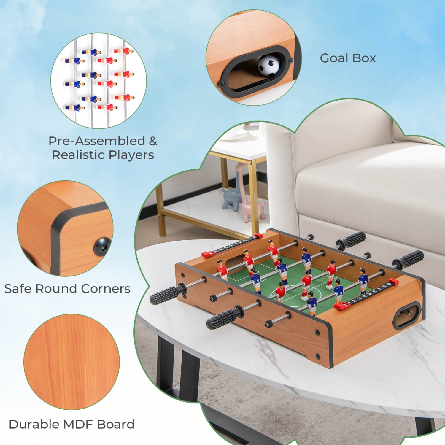 Costway 20" Football Table Competition Game Soccer Arcade Sized Indoor Sports