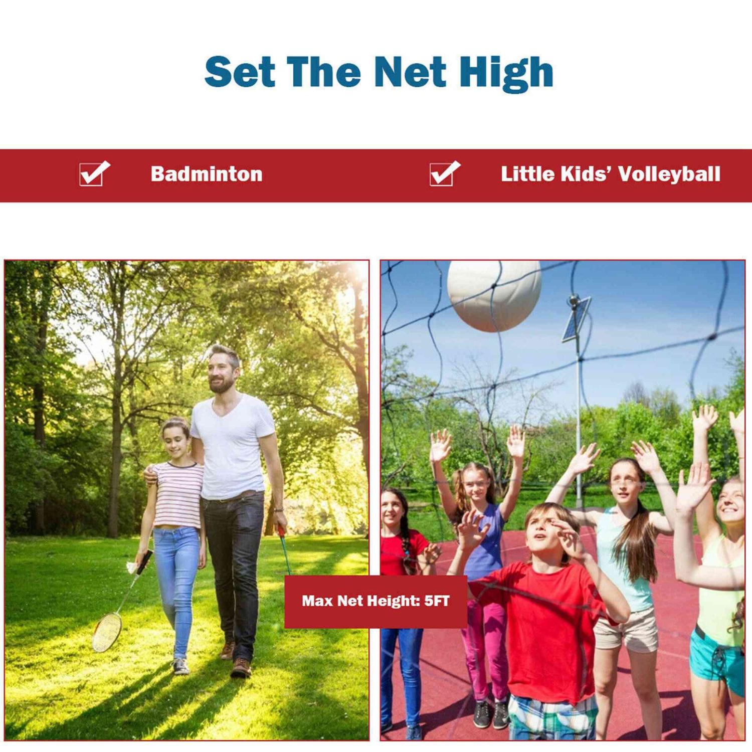 Filet d'entraînement portatif de tennis de plage Badminton de 10 x 5 pi avec sac de transport de Costway