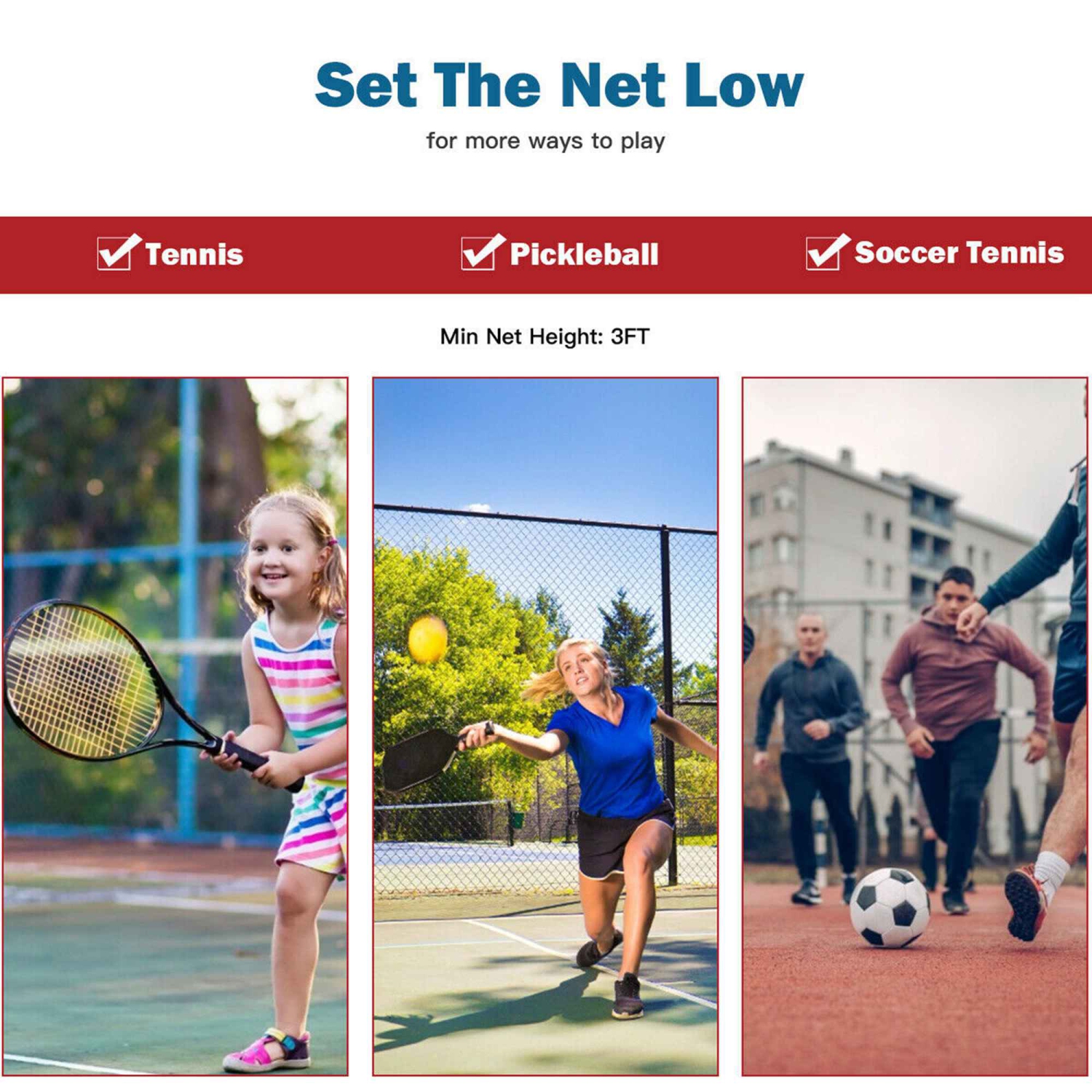 Filet d'entraînement portatif de tennis de plage Badminton de 10 x 5 pi avec sac de transport de Costway