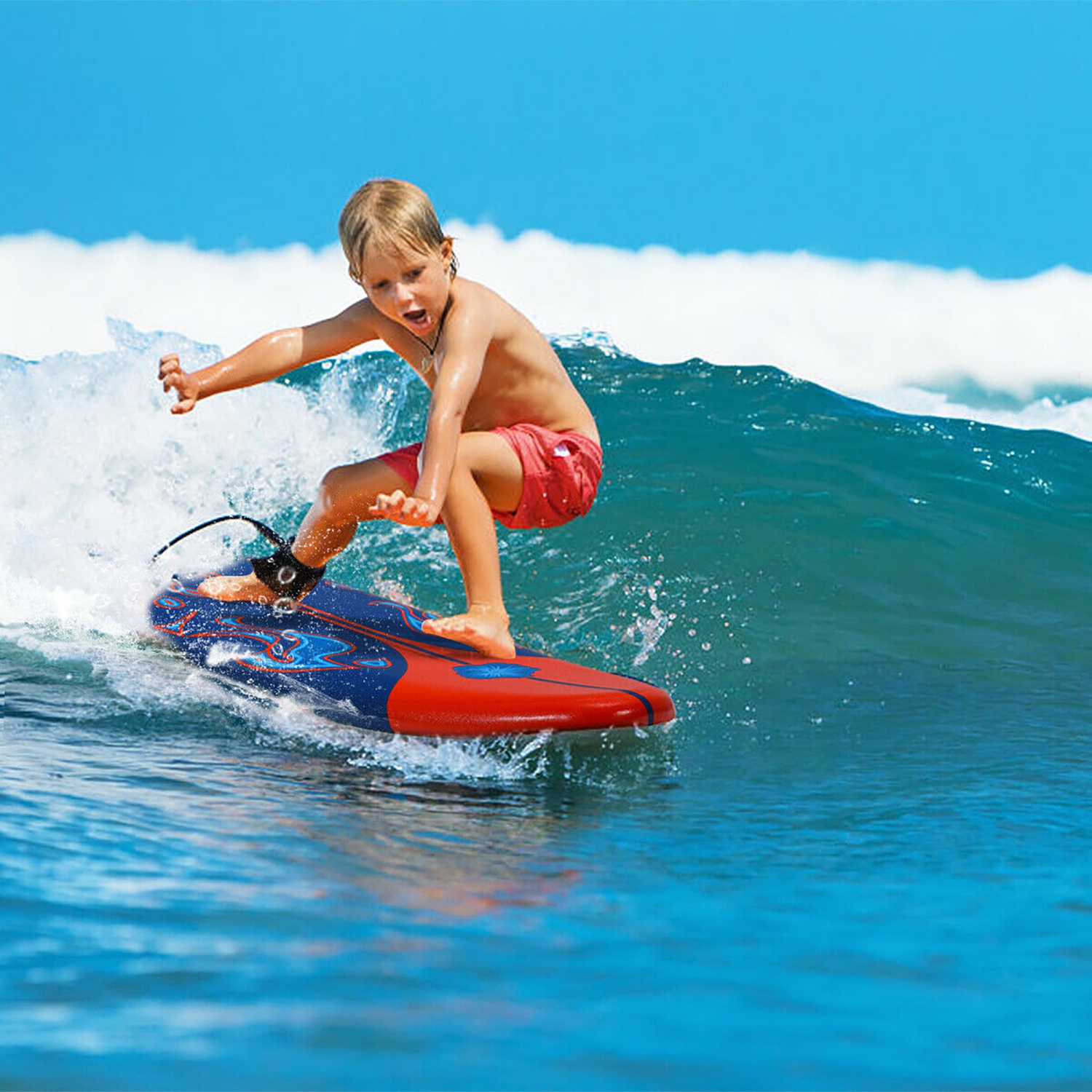 COSTWAY – Planche de Surf de 6’’ à 3 Dérives & Leash pour Enfants, Adultes