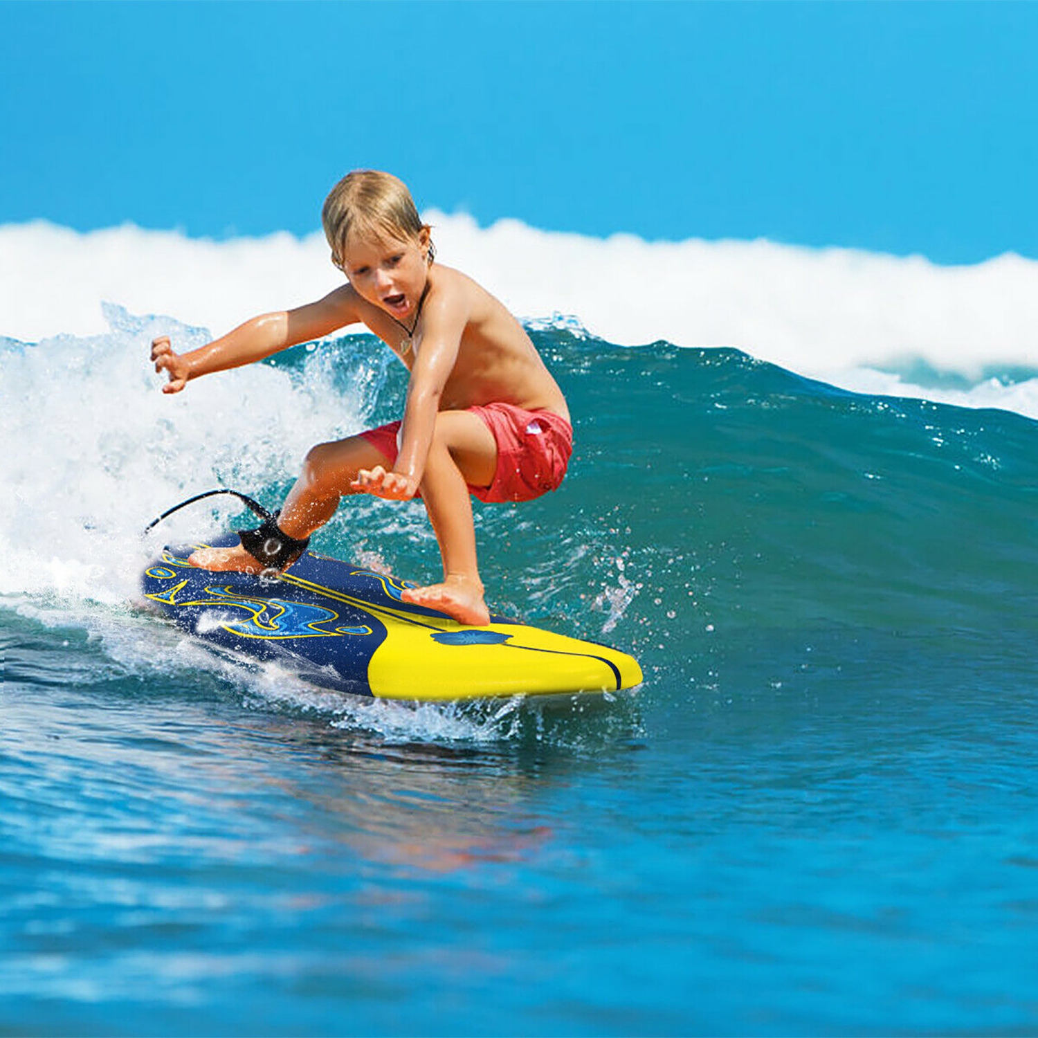 COSTWAY – Planche de Surf de 6’’ à 3 Dérives & Leash pour Enfants, Adultes