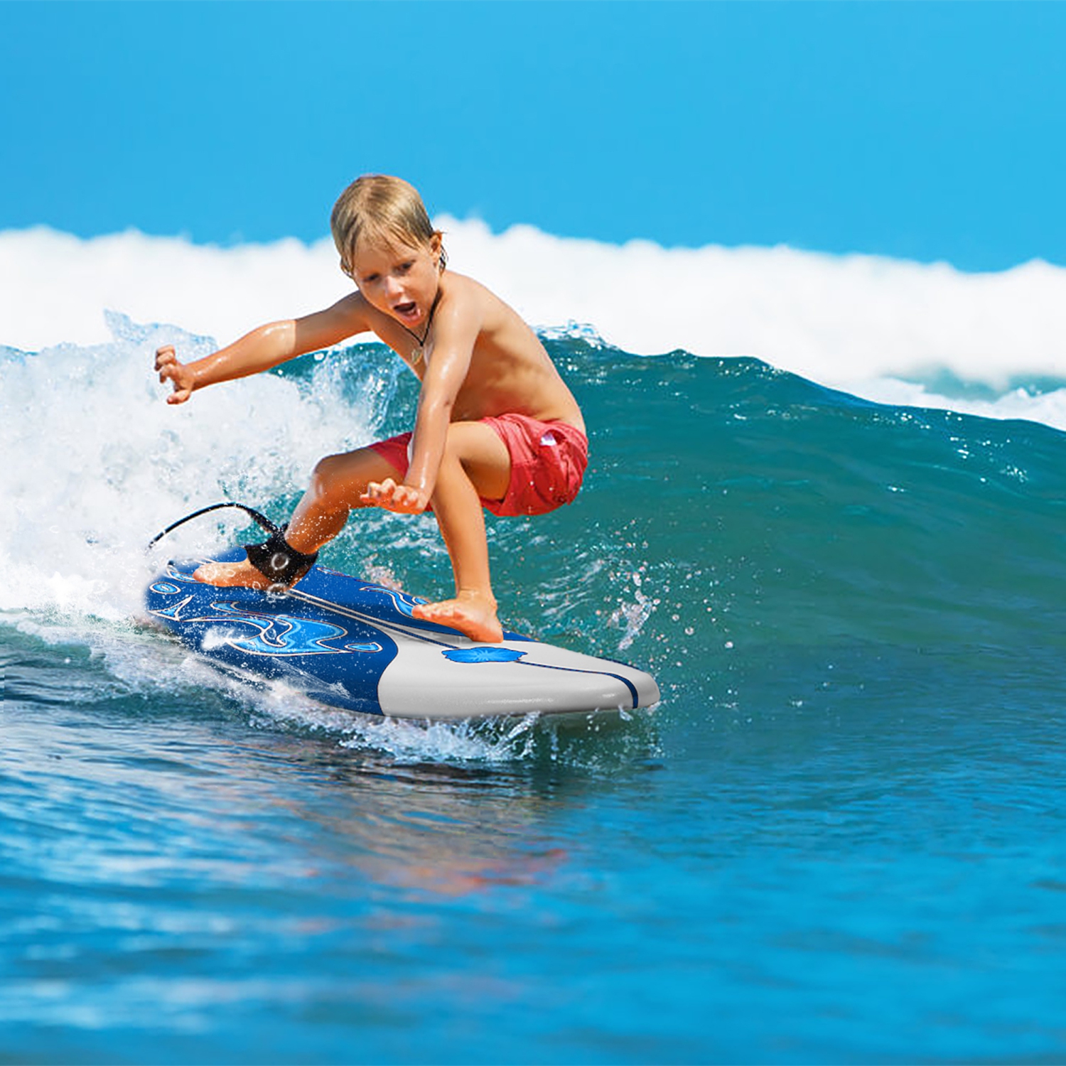 COSTWAY – Planche de Surf de 6’’ à 3 Dérives & Leash pour Enfants, Adultes